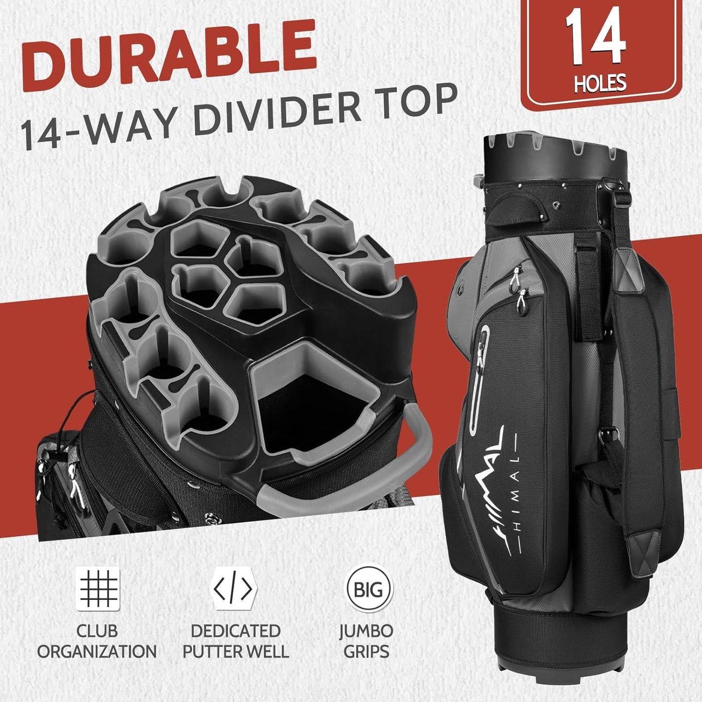 14-Way Golf Cart Bag Pro with Full Length Divider Top, Golf Bag for Men with Handles and Rain Cover