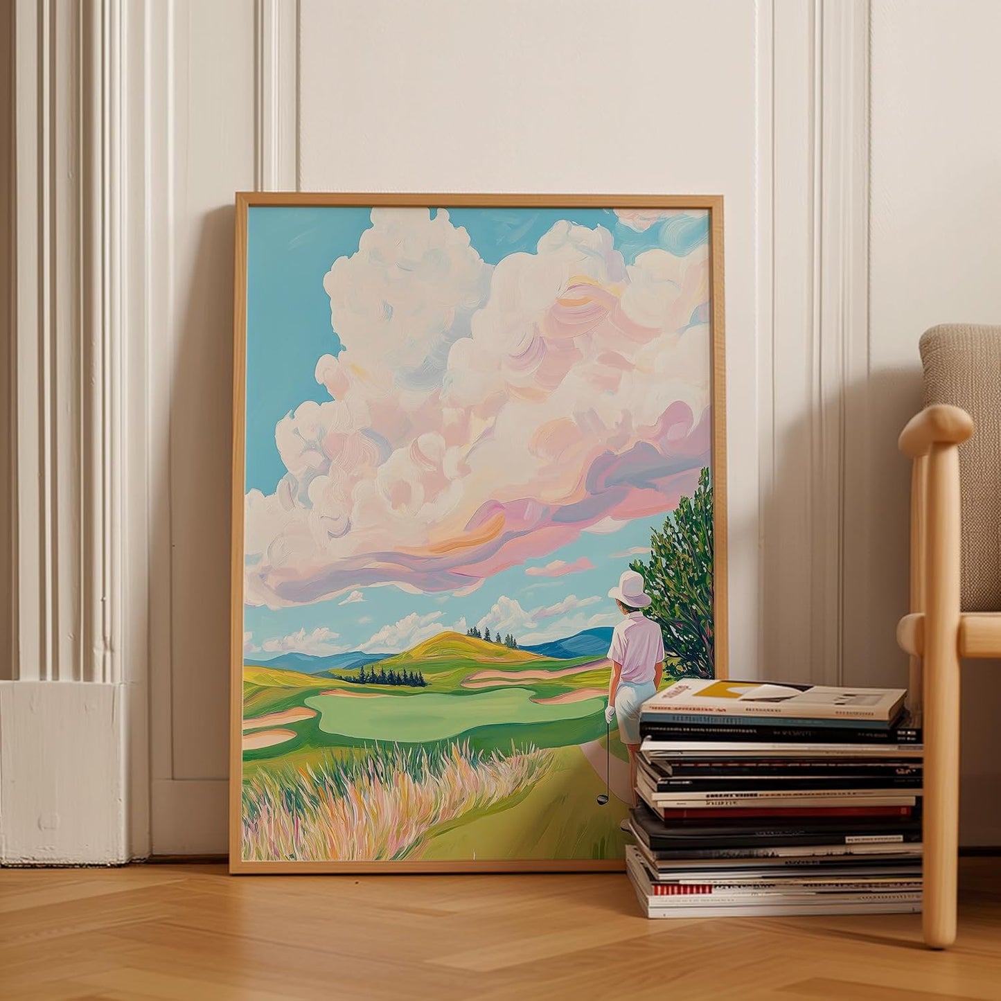 Golf Course Floral Pastel Art Print Posters - Premium Giclee Fine Art Prints - Golf Course Home Decor Posters, Golfer Art Prints for Home and Office Decor - Vintage Aesthetic, Ready to Frame