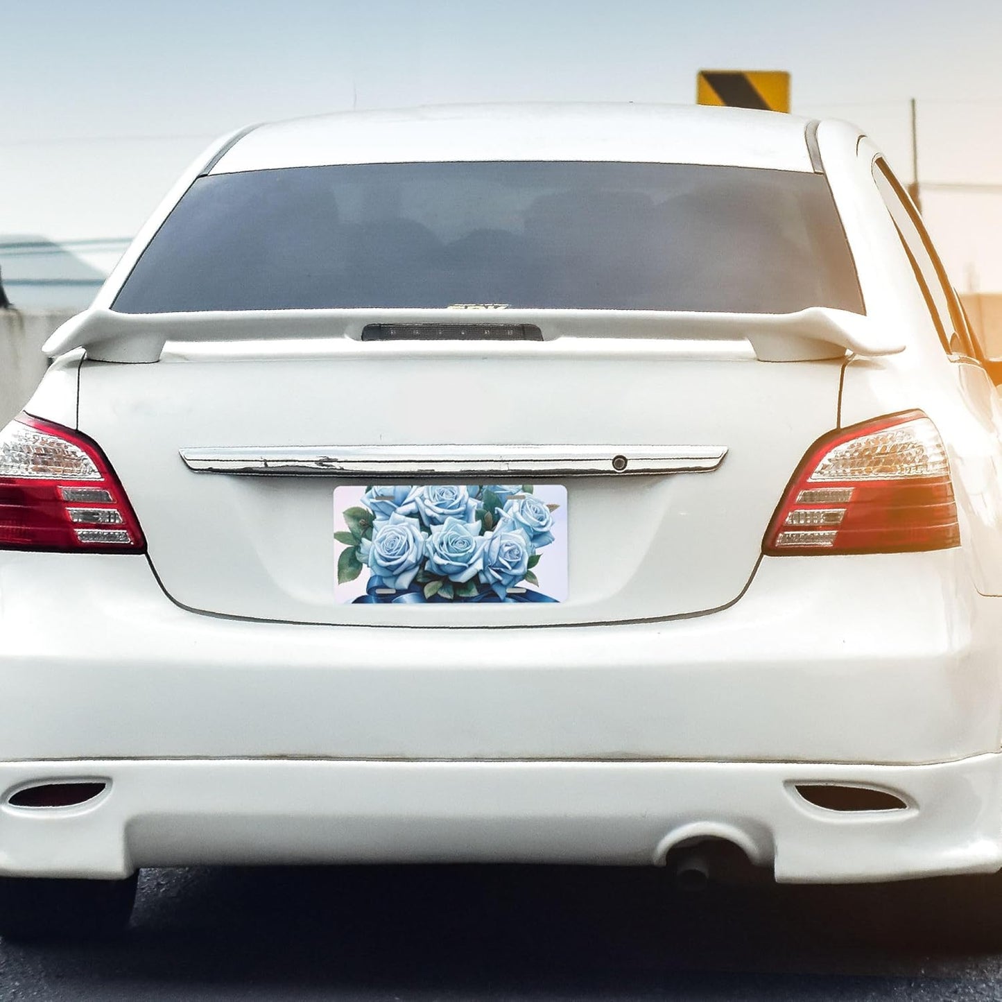 Front License Plate for Car Designs Blue Rose Flower Stainless License Plate Cover Holder for Men Women Metal Aluminum Decorative Accessory Vanity Tag Standard 6 X 12 Inch (4 Holes)