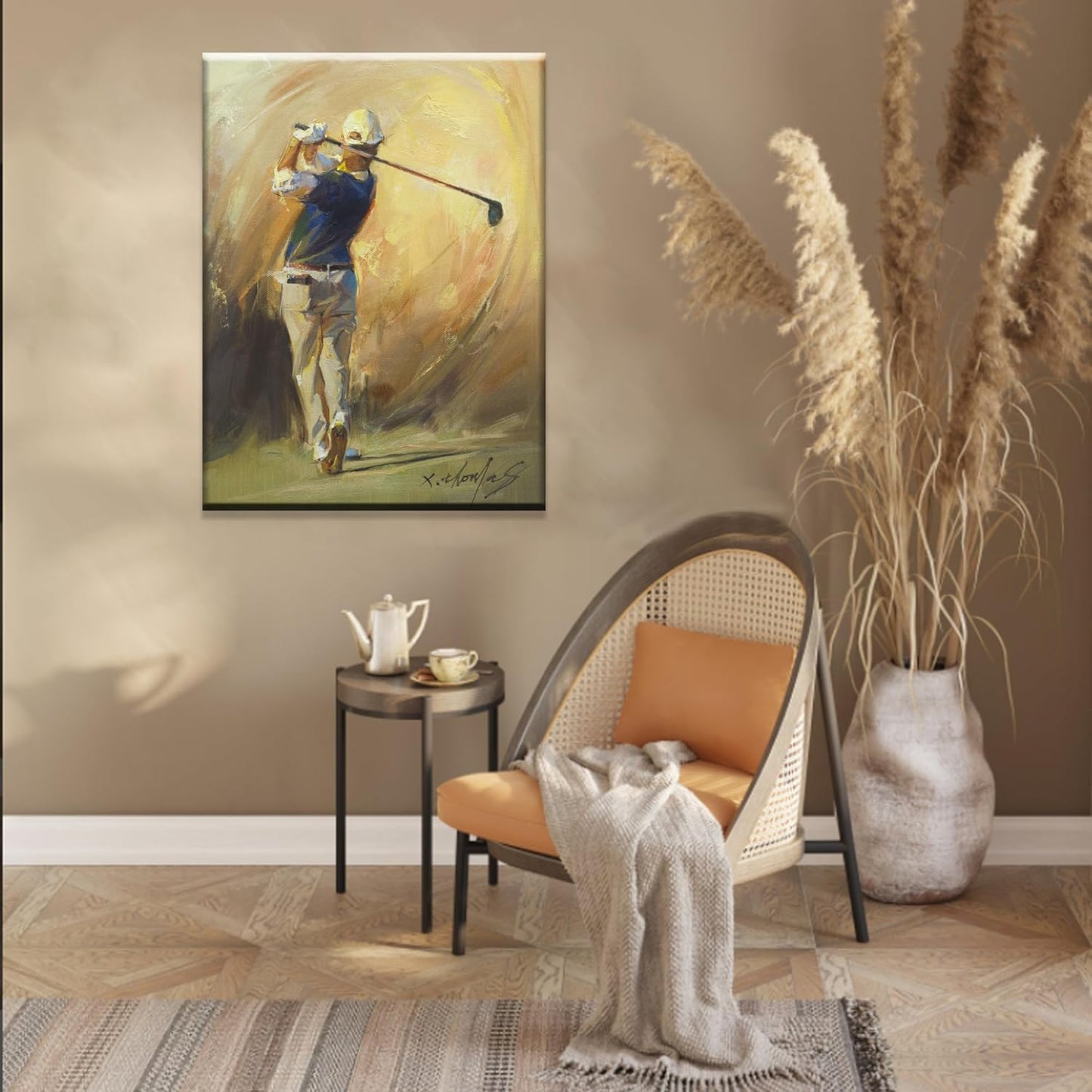 JZLDZS Large Golf Canvas Wall Art Framed Sports Theme Painting Print Pictures Wall Decor for Bedroom Office Man Cave Living Room, 24x32 Inch Yellow