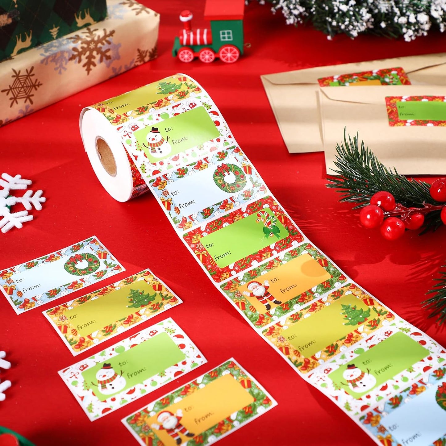 Outus 500 Pieces Christmas Tags Self Adhesive Gift Tags for Xmas Presents Christmas Name Labels Stickers for Wrapping Paper Festival Birthday Holiday Decor(Chic Style,2.76 x 1.57 Inch)