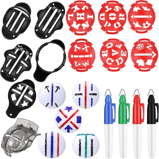 16 Packs Golf Ball Marker Golf Accessories 12 Golf Ball Marking Stencils Letter Stencils Kit Golf Ball Liner Line Marker Template 4 Color Line Markers Pens Golf Ball Alignment and Identification Tool