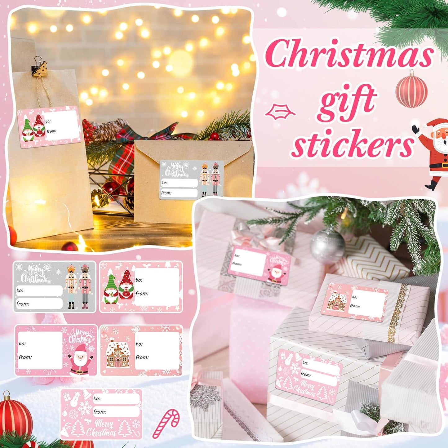 Outus 500 Pieces Christmas Tags Self Adhesive Gift Tags for Xmas Presents Christmas Name Labels Stickers for Wrapping Paper Festival Birthday Holiday Decor(Energetic Style,2.76 x 1.57 Inch)