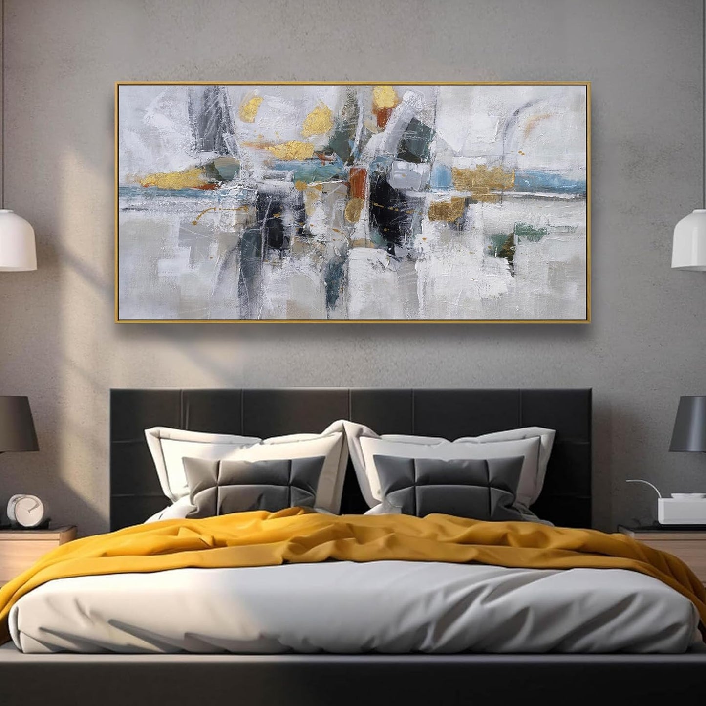 Abstract Colorful Wall Art Painting Black Art Wall Decor 20x40 Inch with Framed For Living Room Decorations Teal And Gold Art Office Decor Colorful Canvas Picture Artwork For Bedroom Kitchen