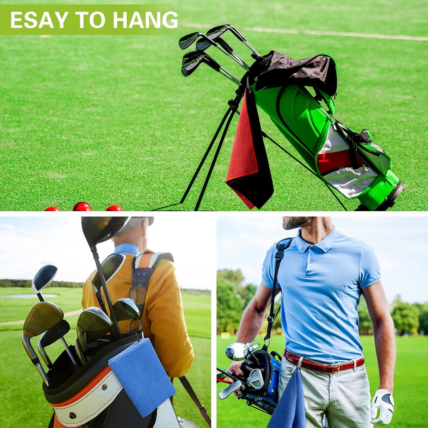 Tatuo 20 Pack 5 Colors Microfiber Golf Towel with Hook Clip Waffle Pattern Golf Towel Accessories for Men Women Convenient Gadgets Sports Fishing Bag for Home Gym Kitchen(20 Pcs)