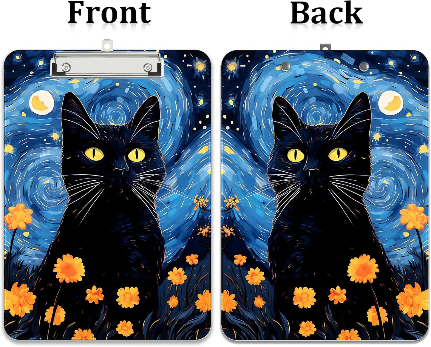 Rimilak Plastic Clipboards with Metal Clip, A4 Letter Size 9 x 12.5 in, Office Decorative for Students Women Men and Kids, Cute Custom Pattern, Starry Sky Cat