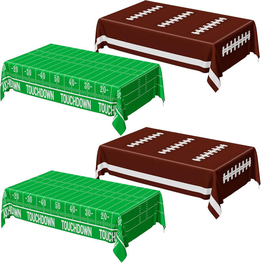 QZYL Football Party Supplies, Disposable Football Tablecloth, 4 PCS Table Cloth with 2 Styles, Touchdown Theme Tablecloths, Plastic Table Runner for Game Day Party Decorations
