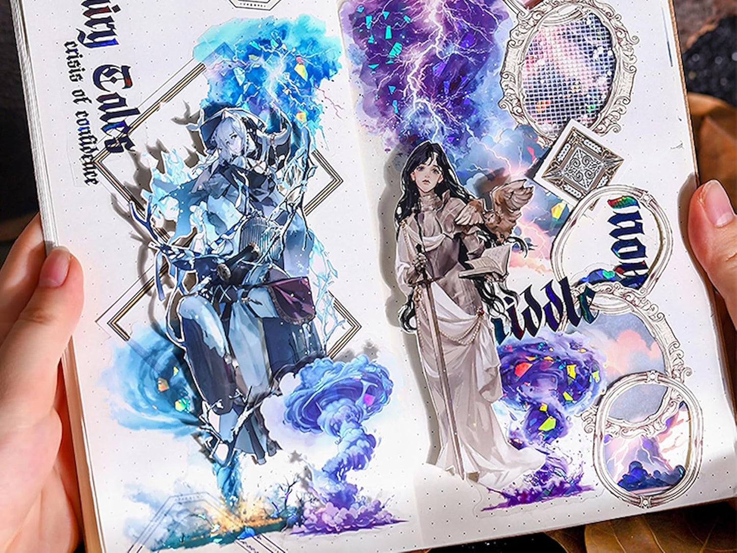 Lightning Tornado PET Sticker Set, 60Pcs Large Holographic Stickers for Scrapbooking, Journaling, Junk Journal Supplies, and DIY Crafts