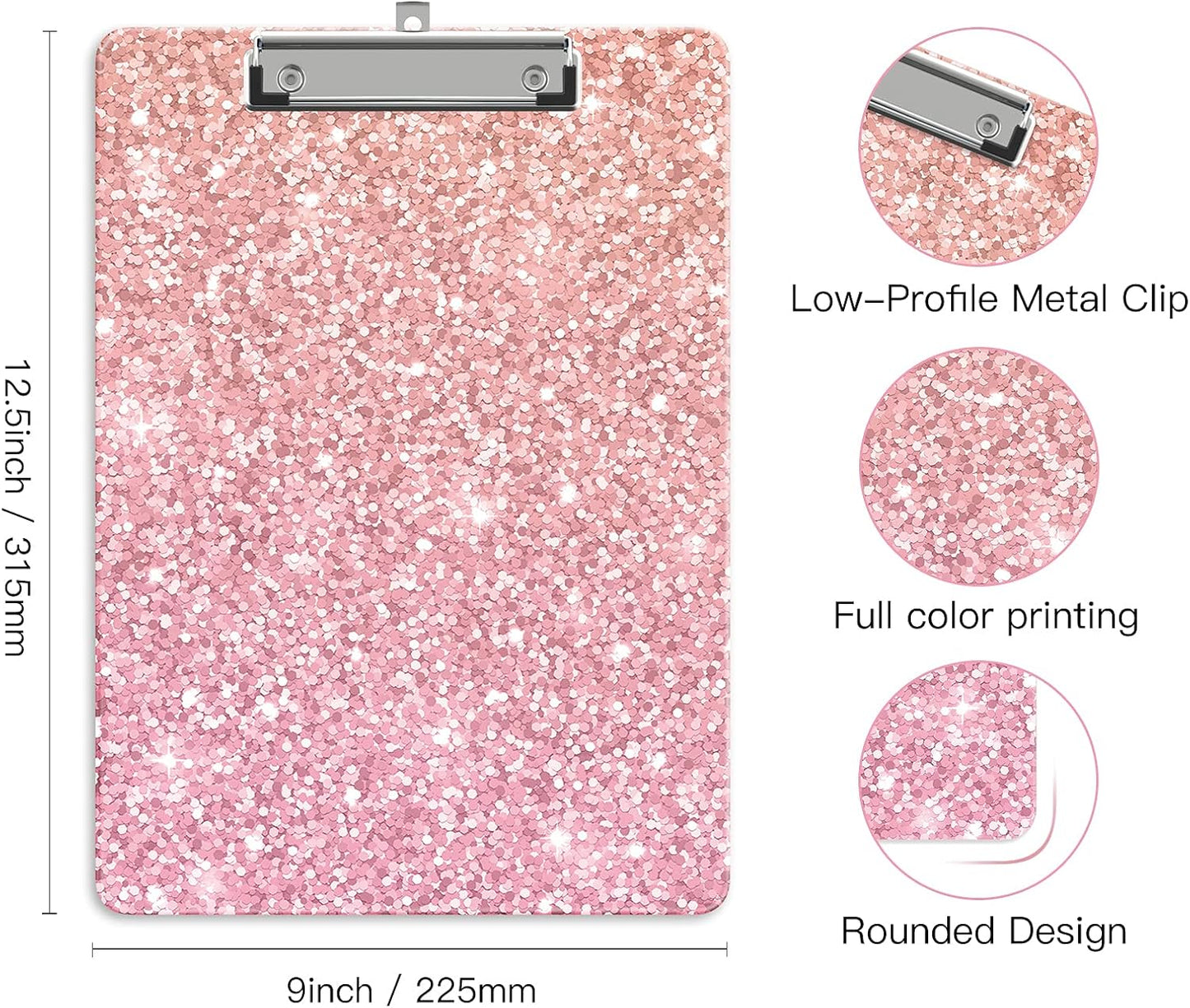 Plastic A4 Clipboards, Cute Clip Board Stardard Letter Size 9 x 12.5 in, Office Decorative for Students Women Men and Kids, Pink Scales