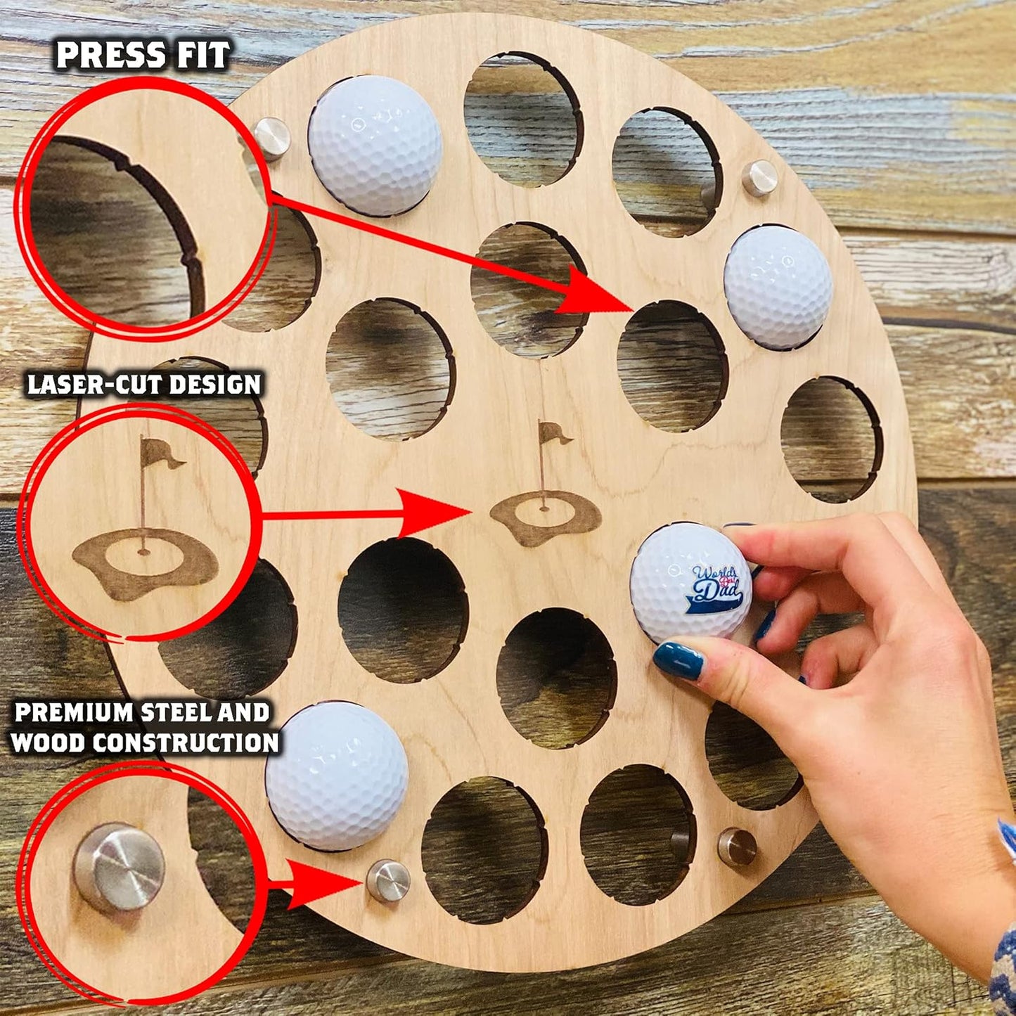 Torched Golf Ball Display Holder Collector’s Case Holds 19 Golf Balls Wall Mount Decor