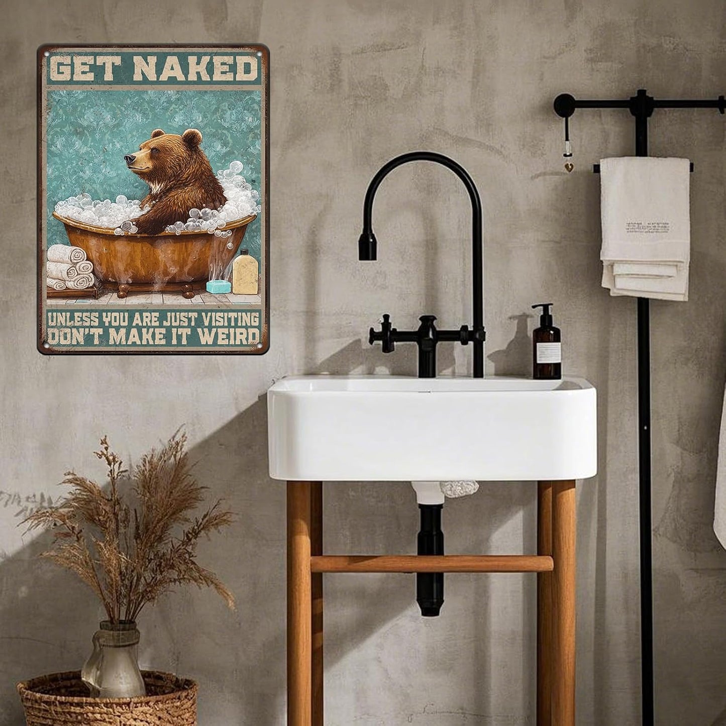 Bear Bath Metal Tin Sign 12x16 Inch Bear Metal Poster Bear Tub Metal Tin Sign Home Kitchen Garden Bar Pub Restaurant Bathroom Are Wall Decor