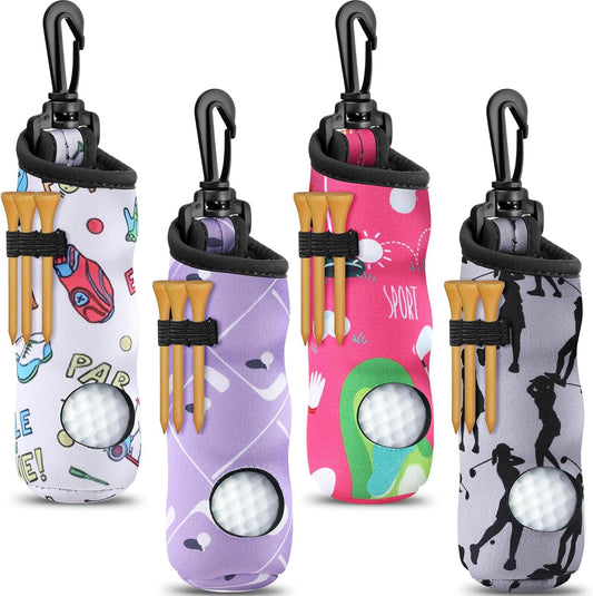 4 Pieces Golf Tee Holder Golf Ball Carry Bag Pouch Ball Holder Keychain Belt Clip Gifts Accessories