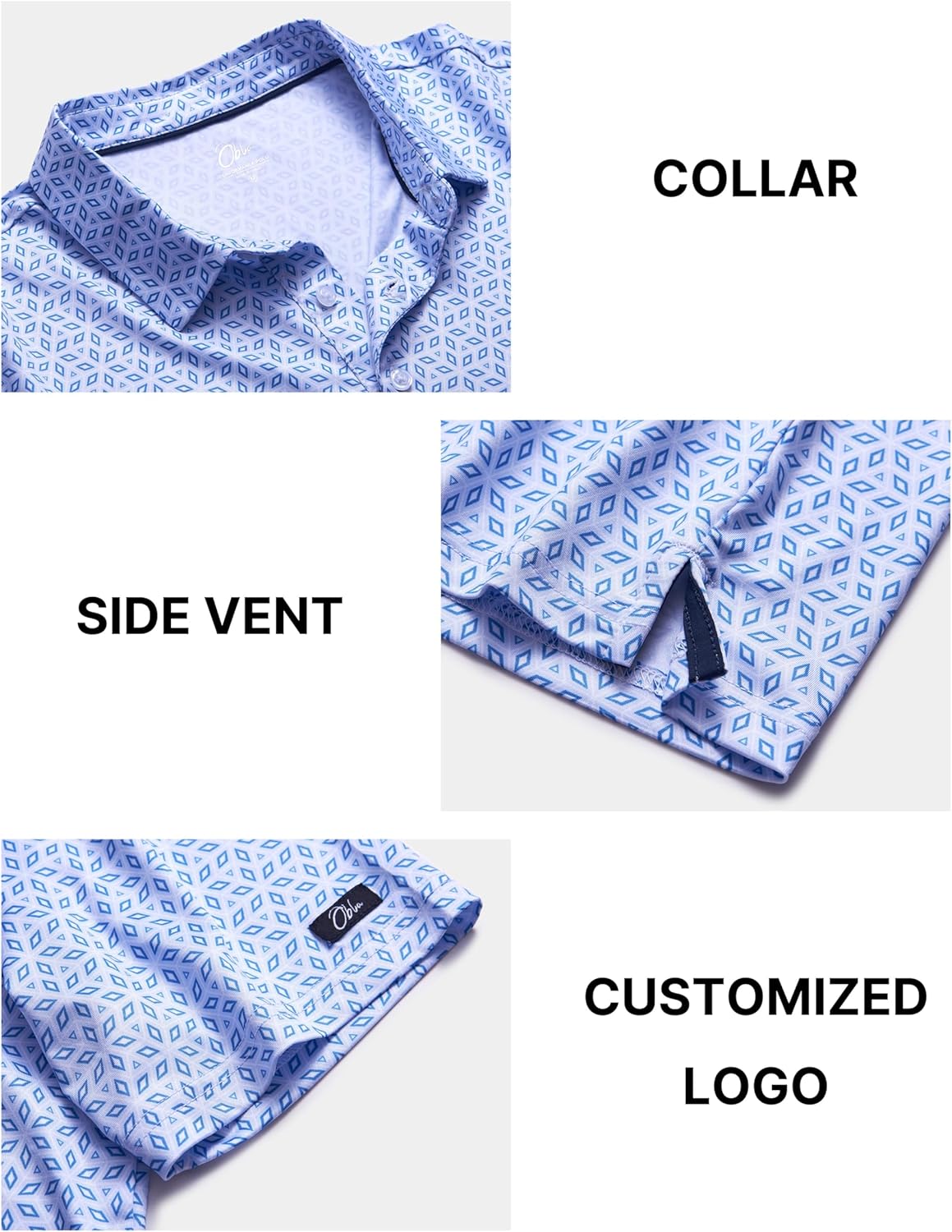 Obla Mens Golf Polo Shirts Short Sleeve Dry Fit Performance Moisture Wicking Casual Print Collared Golf Shirts for Men