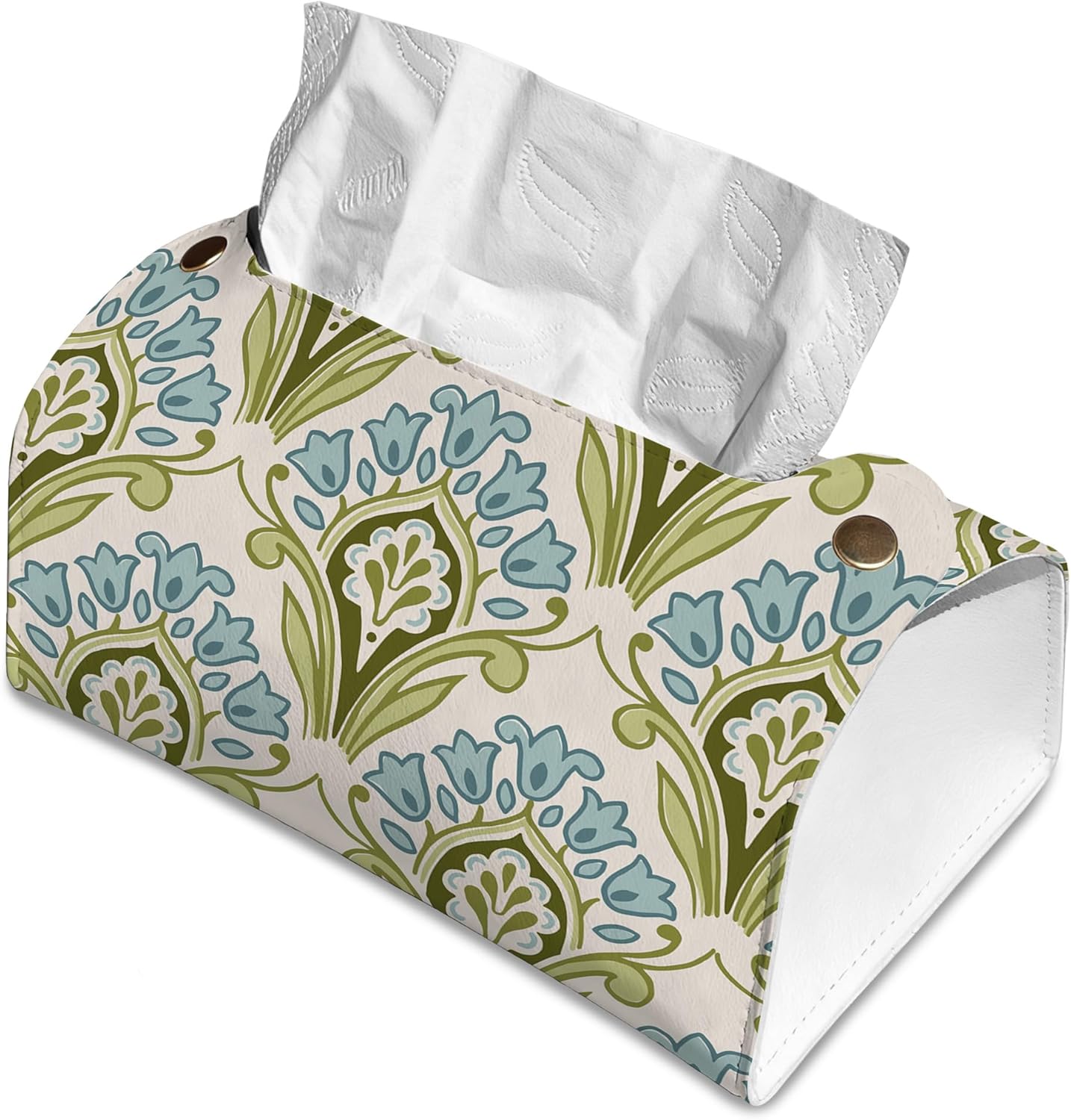 Green and Blue Floral Tissue Box Cover Holder – Rectangular Tissue Organizer, Decorative Napkin Box Case for Home, Office & Car