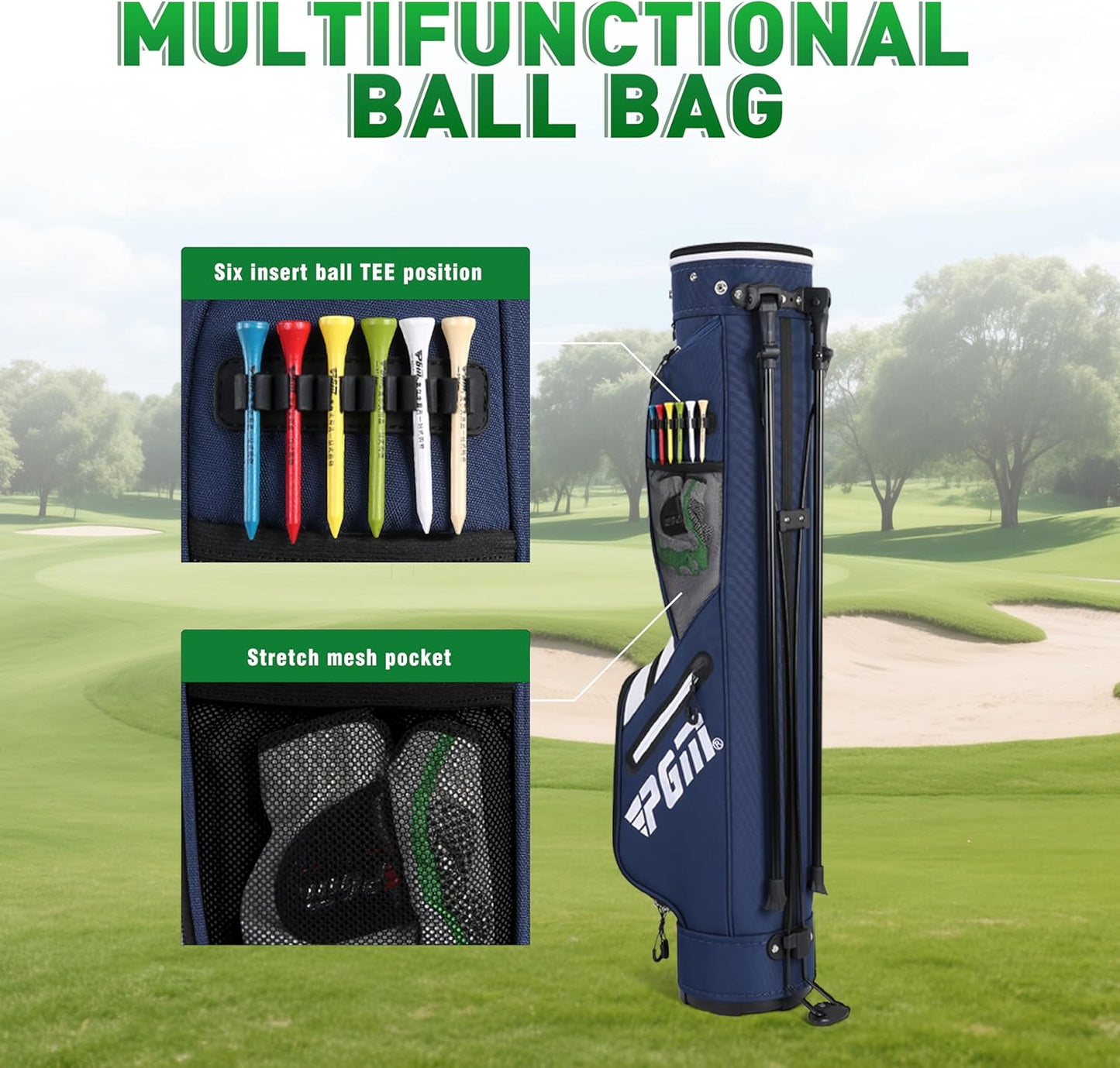 PGM Sunday Golf Stand Bag for Women and Men - Easy Carry Pitch Lightweight Golf Stand Bag with Cooler Pouch and Valuables Pocket for Driving Range Par 3 Executive Courses