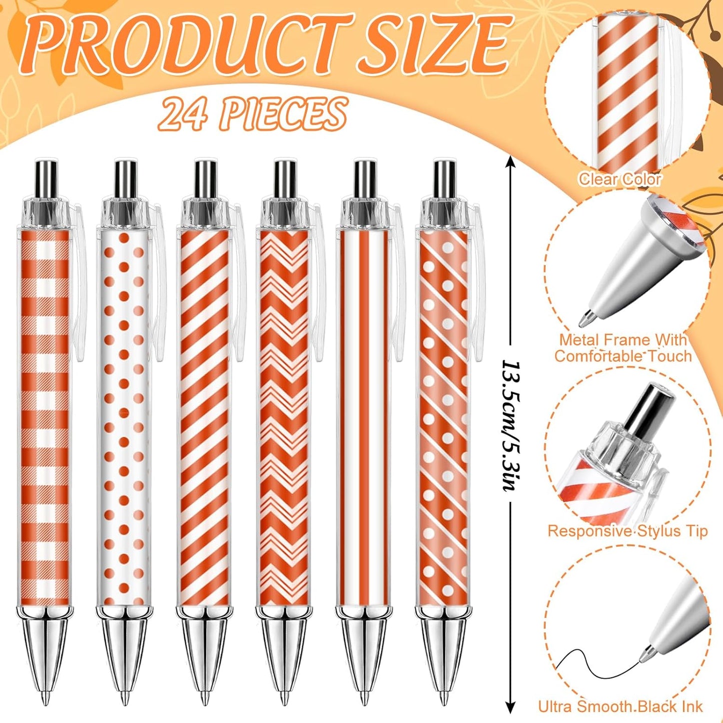 48 pcs Fall Stationery Set Orange-White Autumn Plaid Polka Dot Wave Line Sticky Note Pads with Ballpoint Writing Pens for Autumn Harvest Thanksgiving Party Favors Supplies