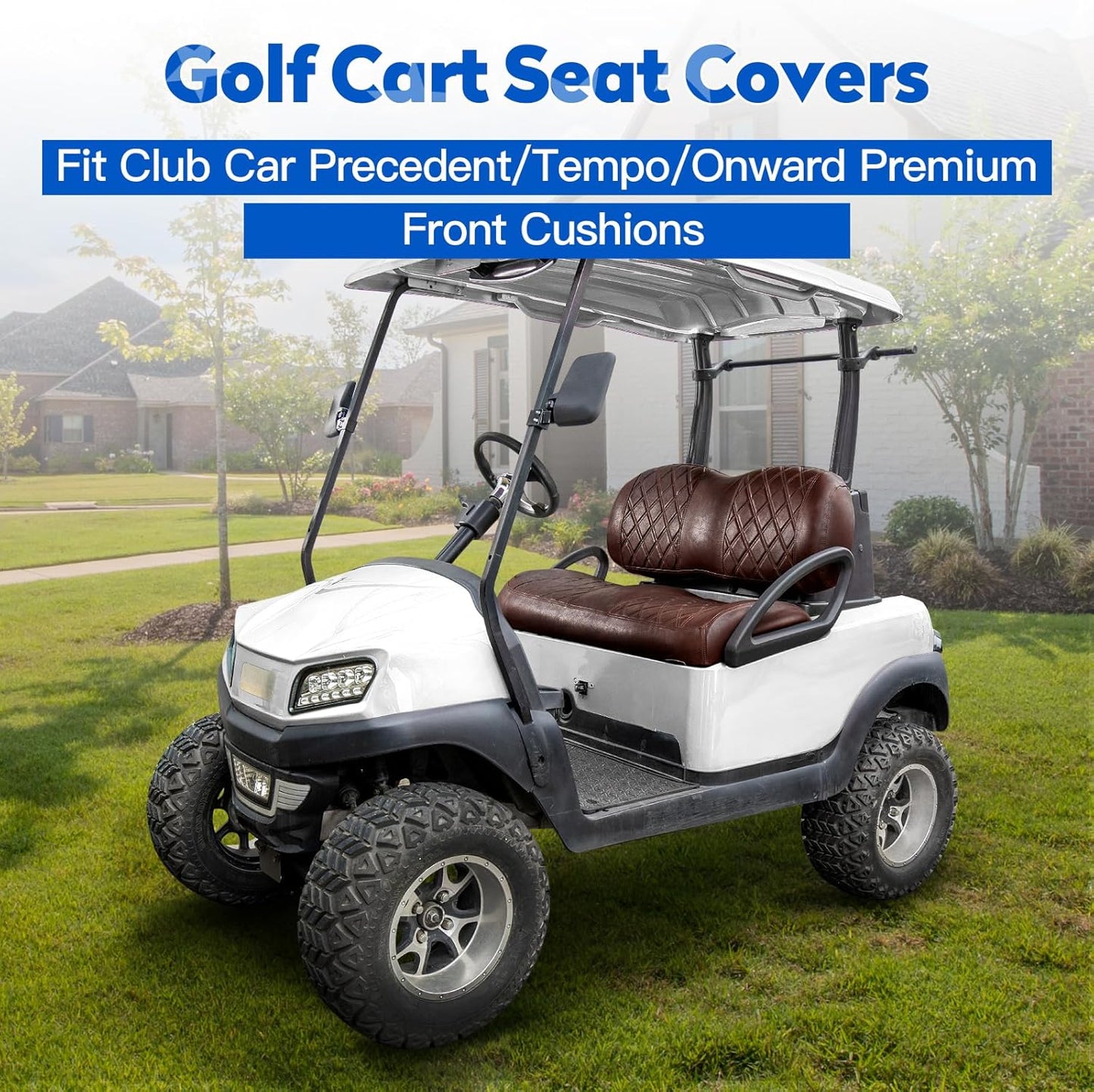 NOKINS Golf Cart Vinyl Diamond Seat Covers kit, Fit Club Car Precedent/Tempo/Onward Premium Front Seat Cushion, Soft/Scratch-Resistant/No Stapler Needed