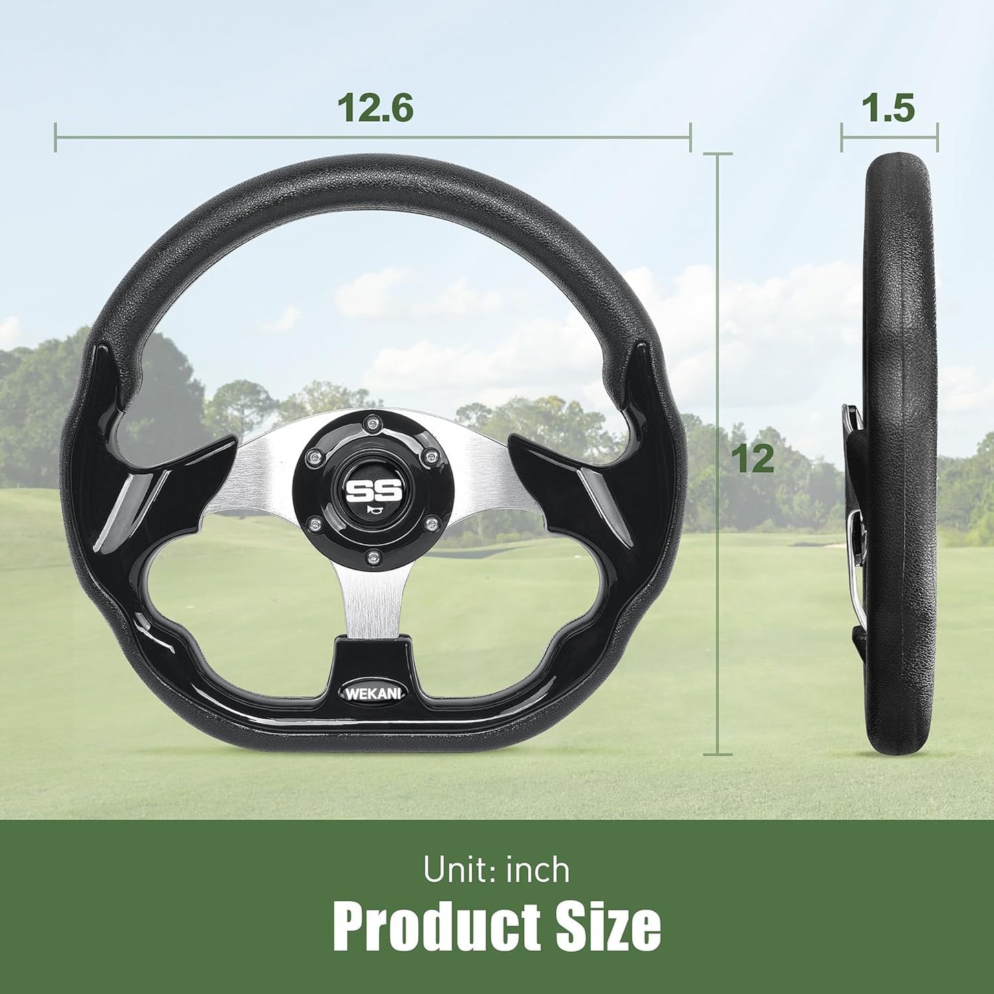 D Golf Cart 12.5 Inch Steering Wheel,For Club Car EZGO Yamaha Golf Cart,with Car Horn Button,Cool racing steering wheel black