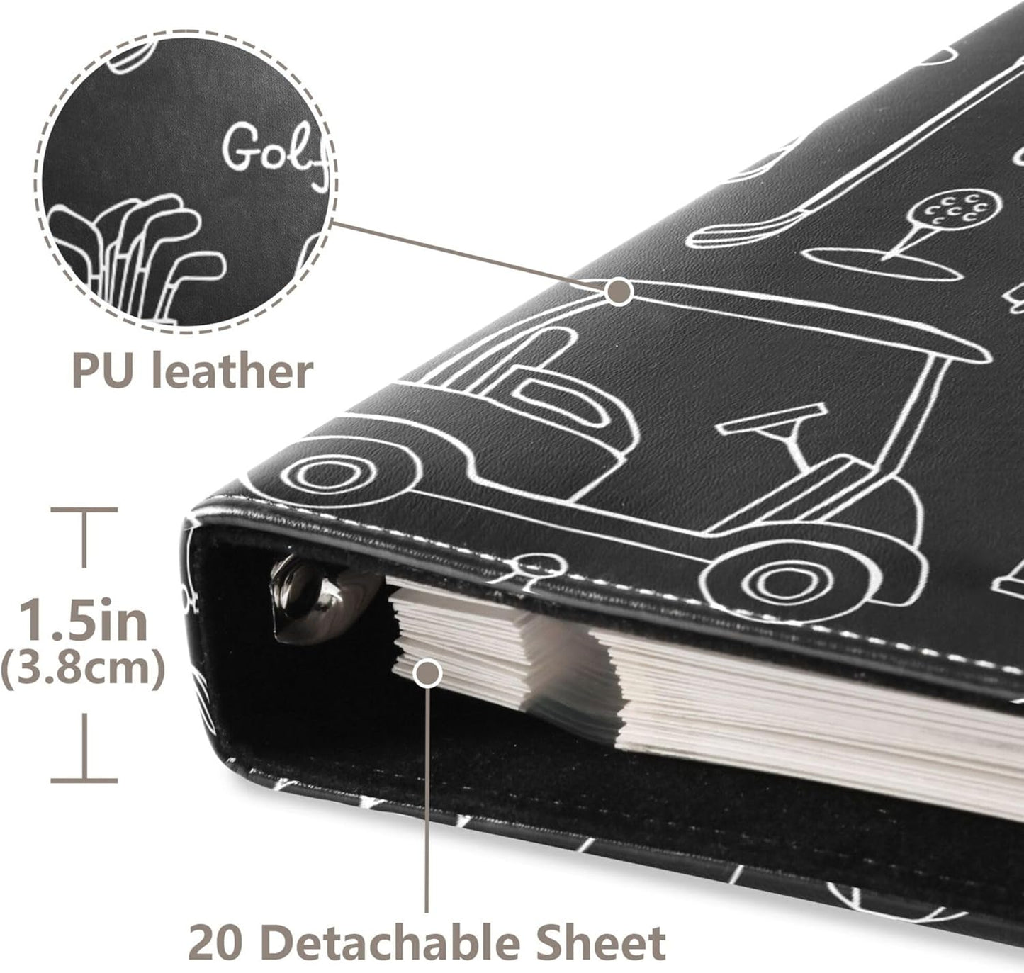Fisyme Golf Black Photo Album Self Adhesive DIY Scrapbook Album for 2x3 4x6 5x7 6x8 Pictures 20 Pages Memory Book for Family Wedding