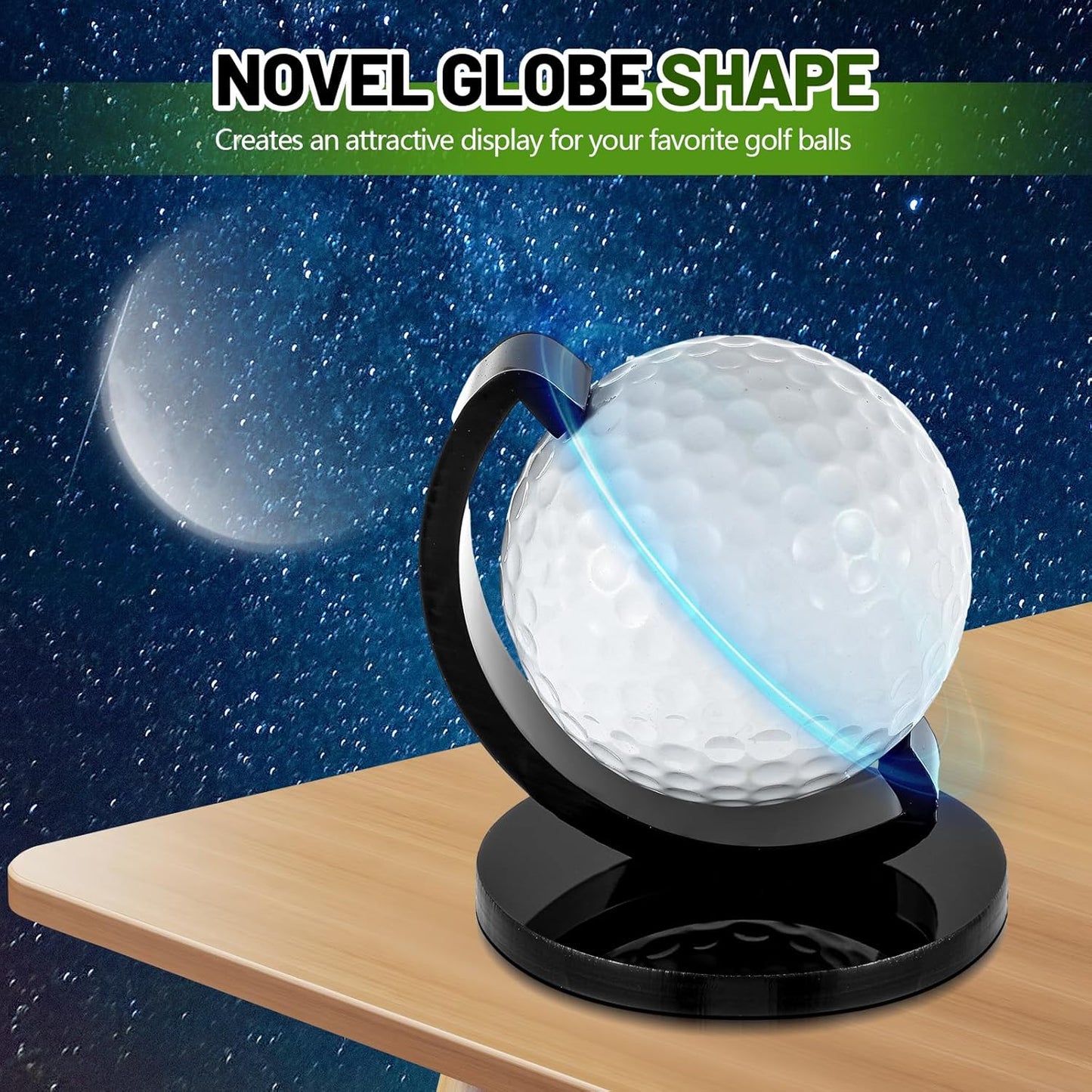 Wenqik 2 Pcs Globe Shaped Golf Ball Display Stand Tabletop Acrylic Ball Holder Single Hole Frame Case for Desk Bookshelf Bookcase Shelf Mantel Decor, Christmas Golf Gift for Dad, Grandfather (Black)