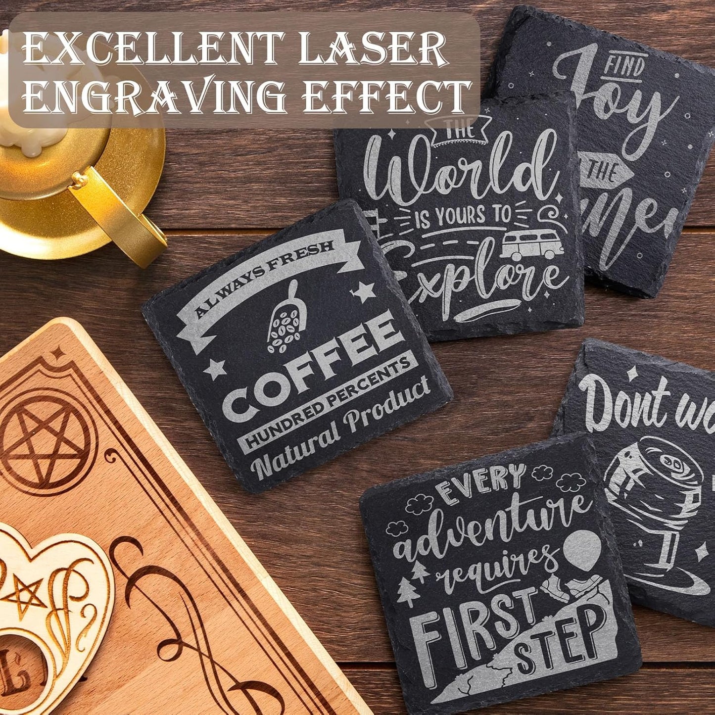 48 Pieces Slate Drink Coasters, GOH DODD 4 Inch Black Coasters Stone Coaster Set, Laser Engraving Blanks with Anti-Scratch Bottom for Home Office Bar Outdoor Housewarming Gifts Wedding Party, Square