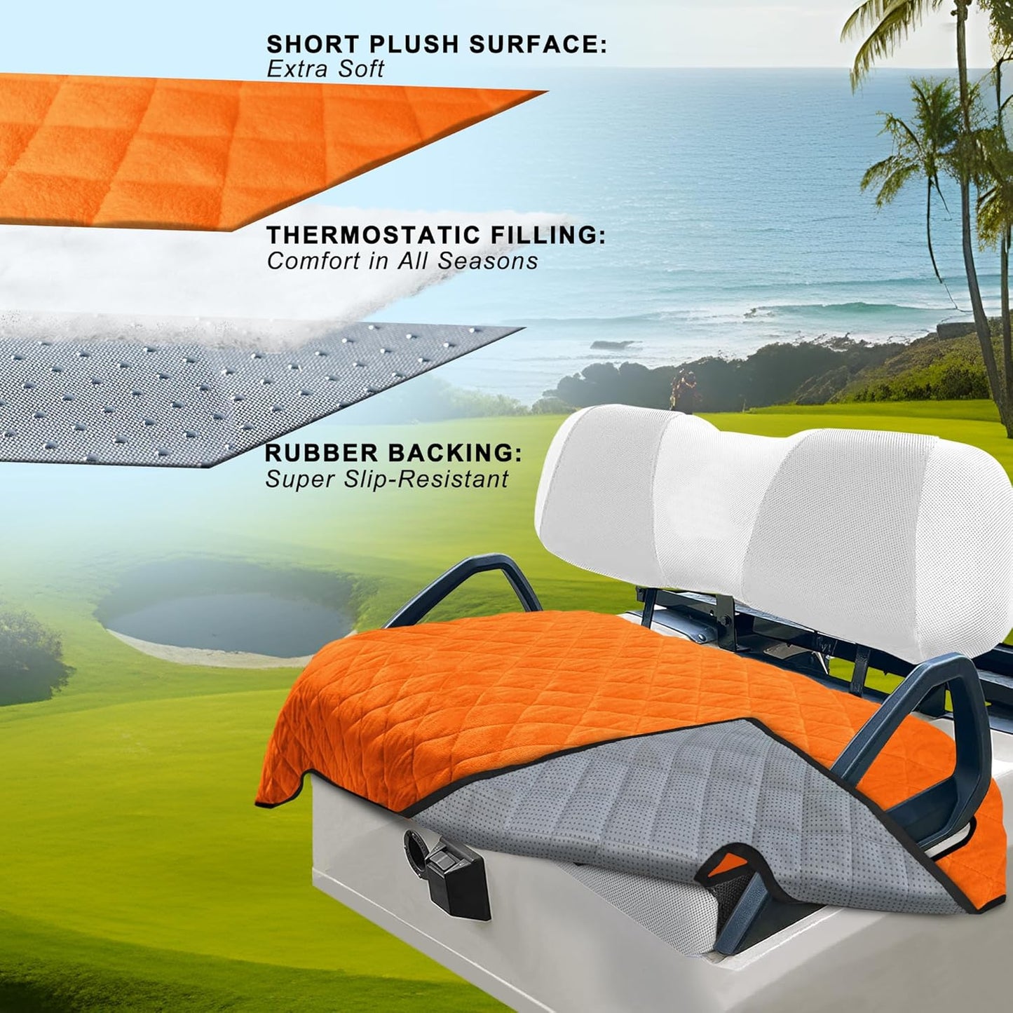 YOKYHOM Golf Cart Seat Covers, Golf Cart Seat Towel Blanket, Short Plush Surface, Soft and Comfortable, Suits EZGO, Yamaha, Club Car and Other 2-Seat Golf Carts, 51"x 30.5", Orange