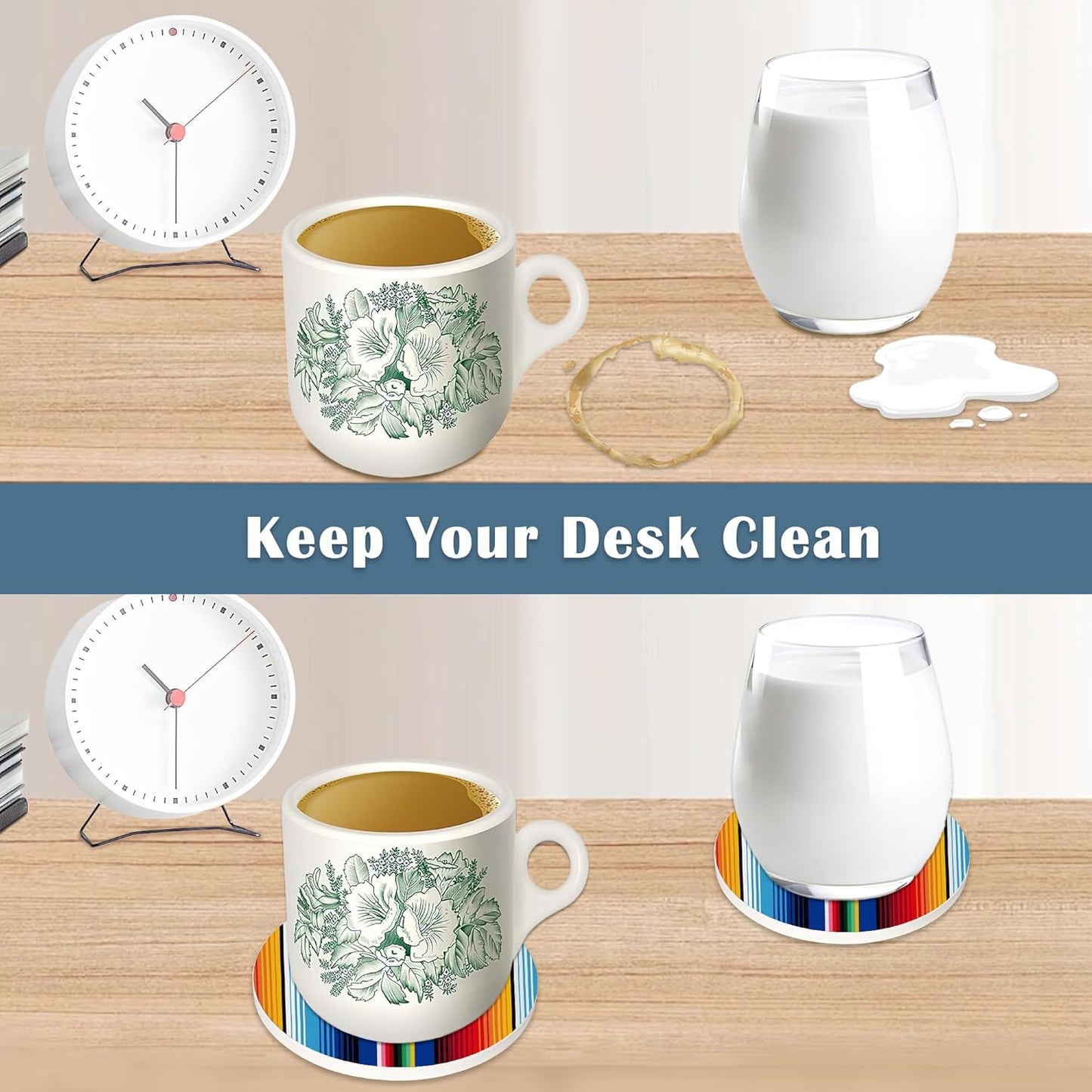 Coasters for Drinks,Mexican Stripes Colorful Ethnic Absorbent Coaster Set of 4 with Cork Base,Ceramic Drink Coasters for Cold Drinks Wine Glasses Cups Mugs,Housewarming Gifts for Home Decor