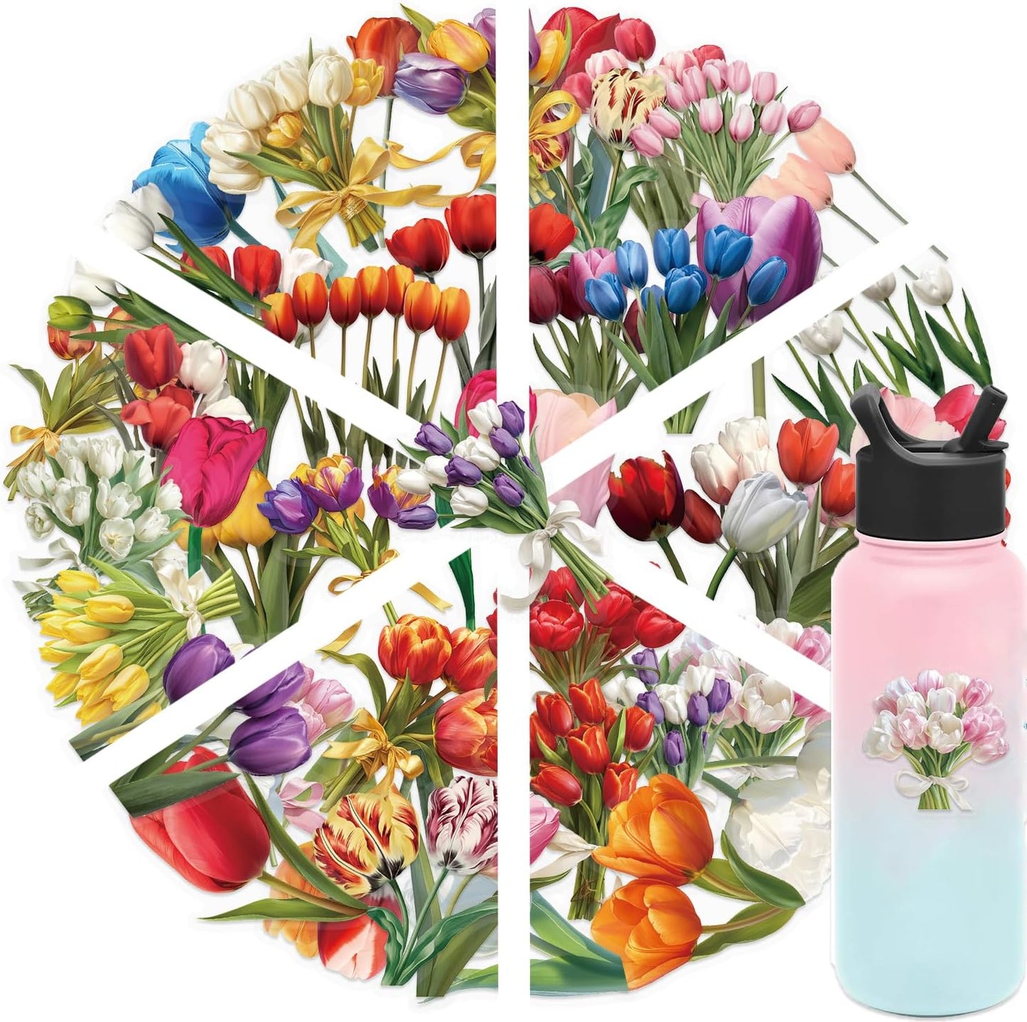 200 Pcs Natural Flower Stickers for Scrapbooking, Self-Adhesive Transparent Floral Stickers in 4 Colors, Journaling Supplies for Adult Card Making, Water Bottle Decoration(Natural Floral)