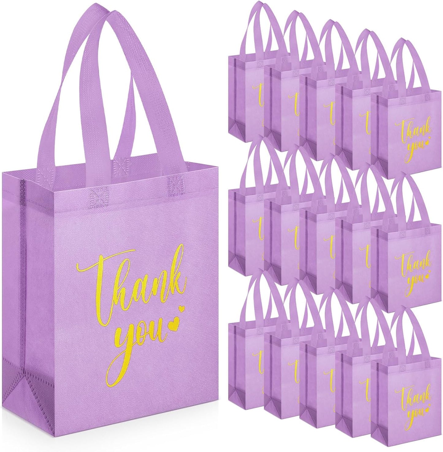 Sweetude 30 Pcs Thank You Gift Bags with Handles Bulk Reusable Goodie Bag Non Woven Foldable Handbag for Graduation Wedding Bridesmaid Gifts(10 x 8 x 4 Inch,Purple)