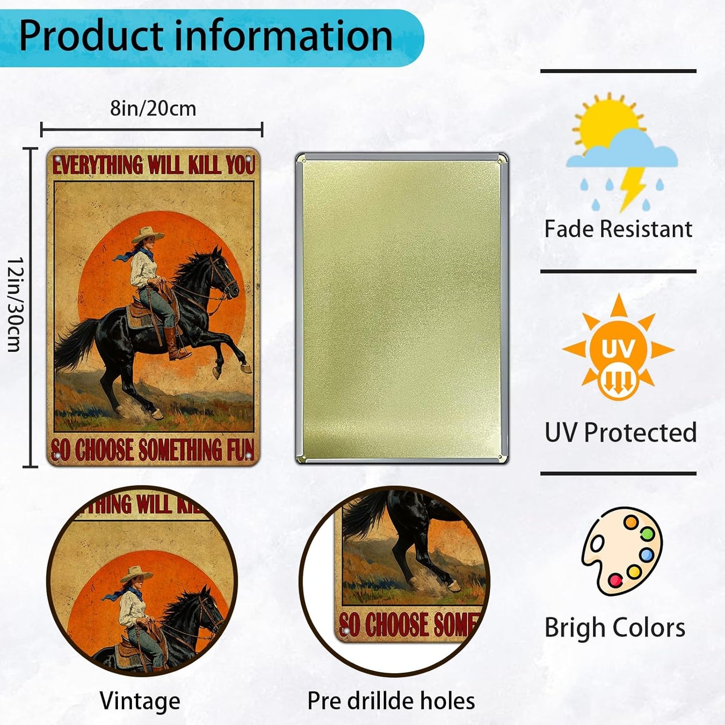 Funny Western Cowboy Metal Tin Sign 8x12 Inch Everything Will Kill You So Choose Something Vintage Western Cowboy Tin Sign Home Kitchen Garden Restaurant Man Cave Wall Decor