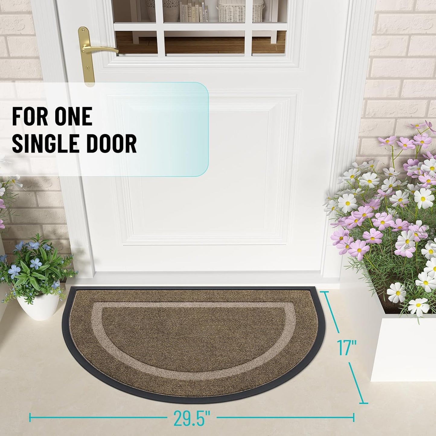 OLANLY Half Circle Door Mat Indoor Outdoor Entrance Welcome, Waterproof All-Season, All-Weather Doormat, Sturdy Natural Rubber, Low Profile, Easy Clean Patio Porch Entryway Mat, 29.5x17, Brown