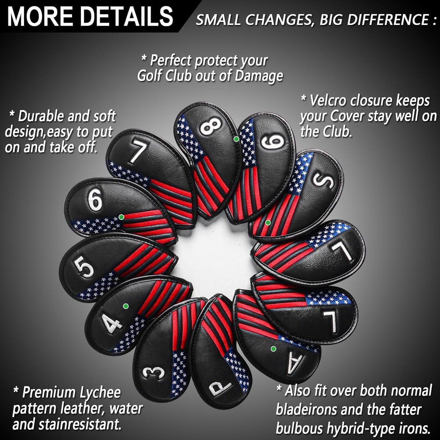 Golf Club Covers Iron Value 12 Pack Stylish Synthetic Leather Headcover, Embroidery Numbers Head Covers Universal Protector Fit Main Iron Wedge Clubs, Accessories Travel for Men Women