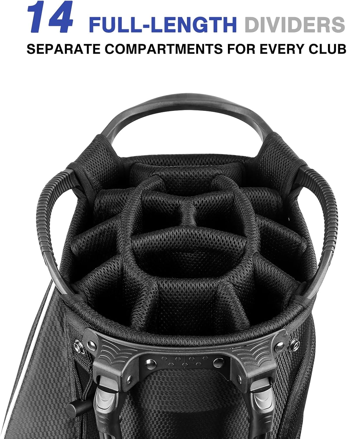 Golf Stand Bag 14 Way Top Dividers Full-Length with Stand, 8 Pockets, Cooler Pouch, Waterproof Golf Bag for Men, Dual Strap, Rain Hood