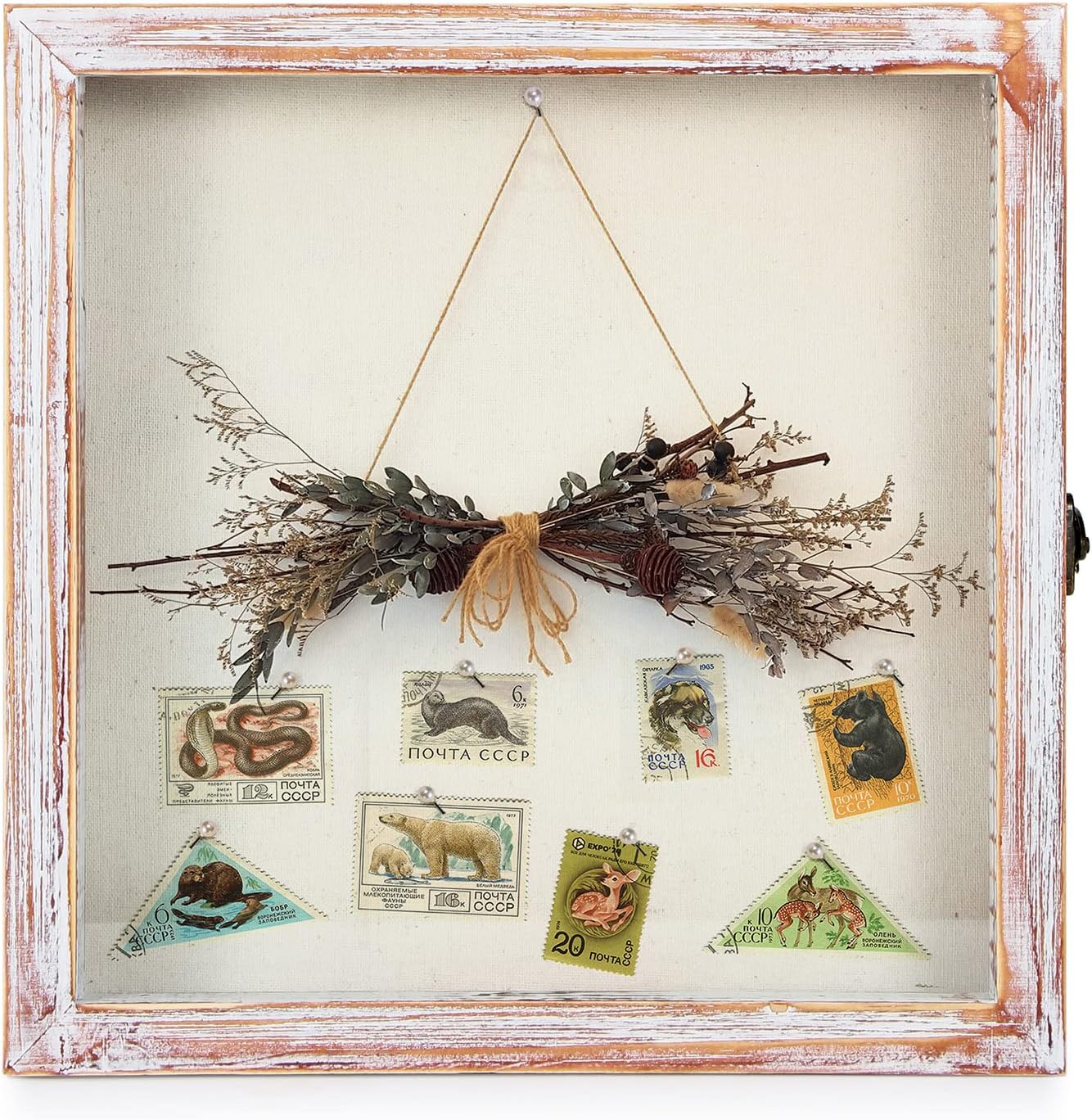 TJ.MOREE Flowers Shadow Box Display Case 12 x 12 Shadow Box Frame with Glass Window Door Farmhouse Picture Frame Wedding Bouquet Memorabilia Photos Memory Box for Keepsakes - White Pink