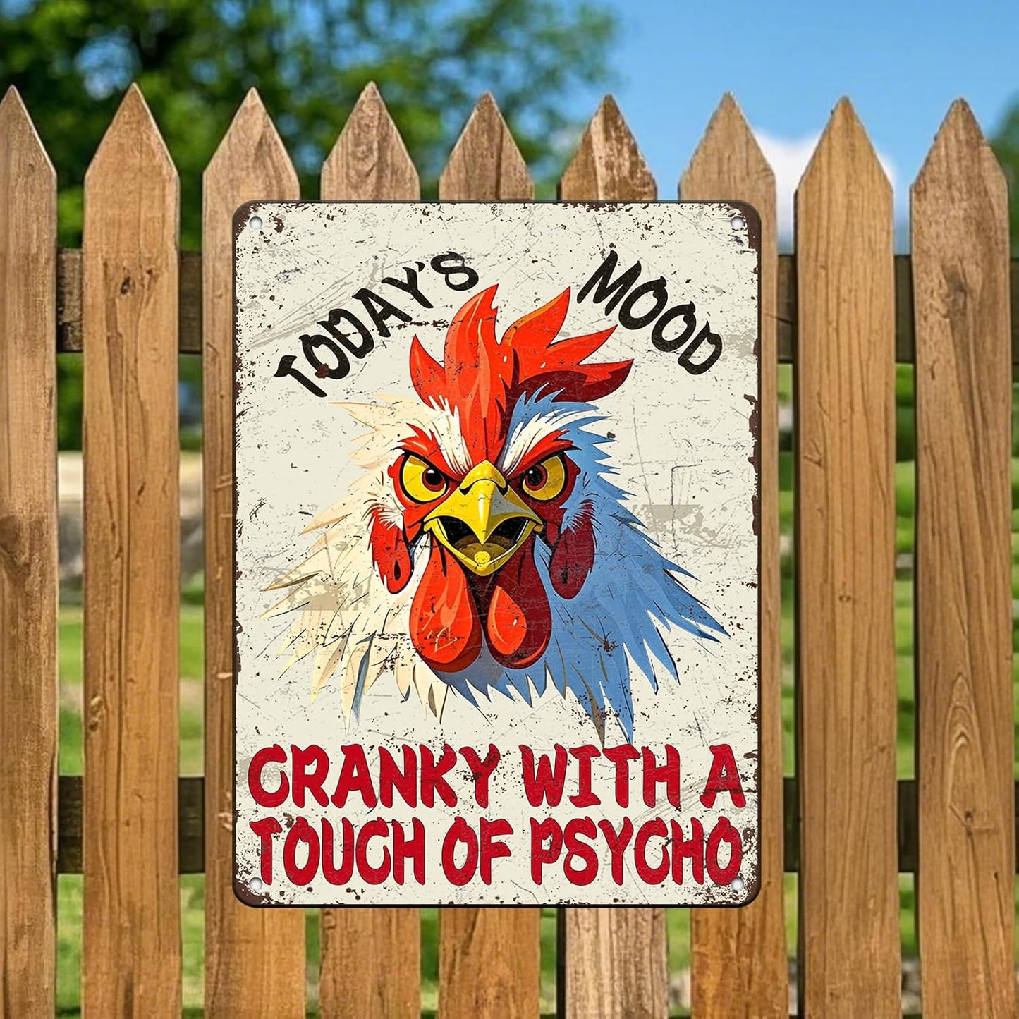Funny Chicken Today'S Mood Metal Tin Sign 12x16 Inch Novelty Farm Chicken Tin Sign Farmhouse Rooster Poster Home Kitchen Garden Bar Restaurant Coffee Are Wall Decor