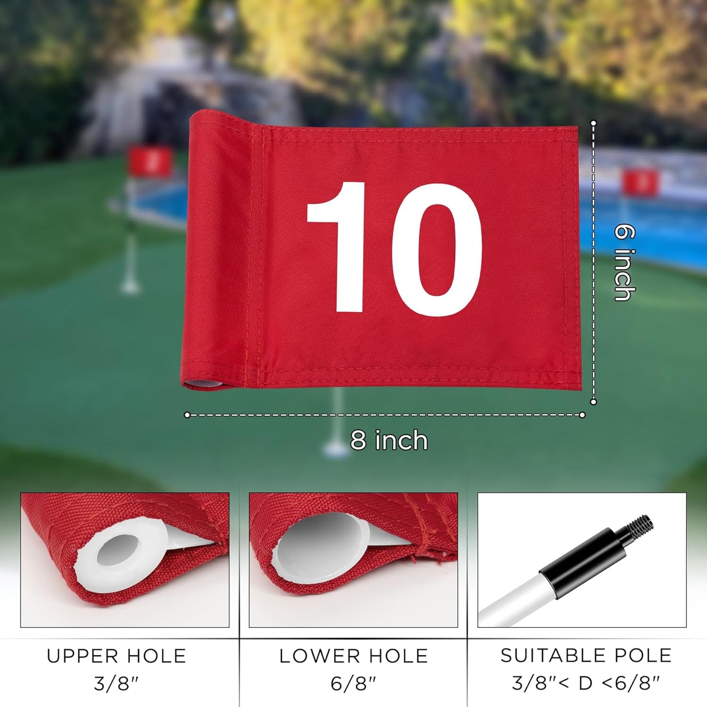 KINGTOP Numbered Golf Flag All 8x6 Inch – Upgraded Dual-Layer 420D Nylon, Double Sided Printing, Tube Inserted – Mini Practice Putting Green Flags for Yard