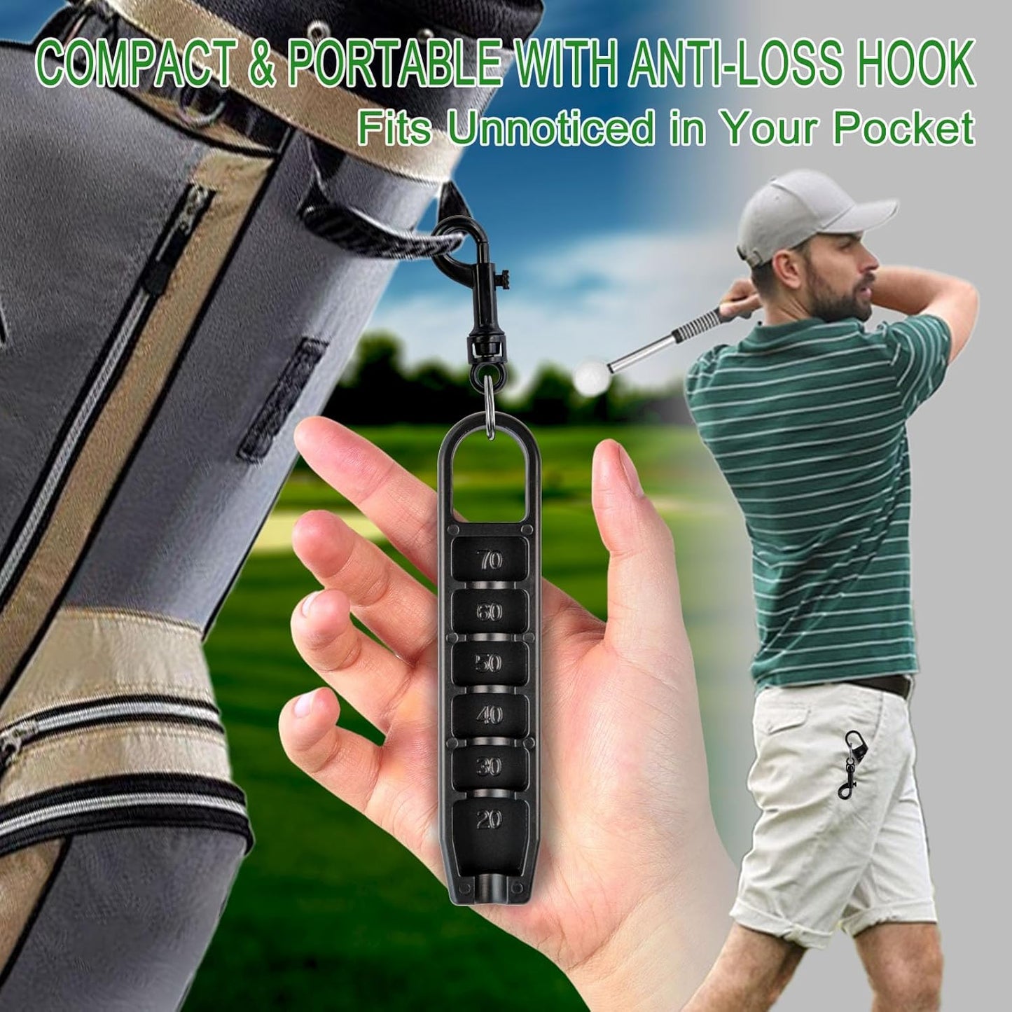 Golf Tee Height Setter Tool with 6 Adjustable Settings, for Consistent Swings and Accuracy, Fits Most Standard Tees, Portable On-Course Golf Swing Aid