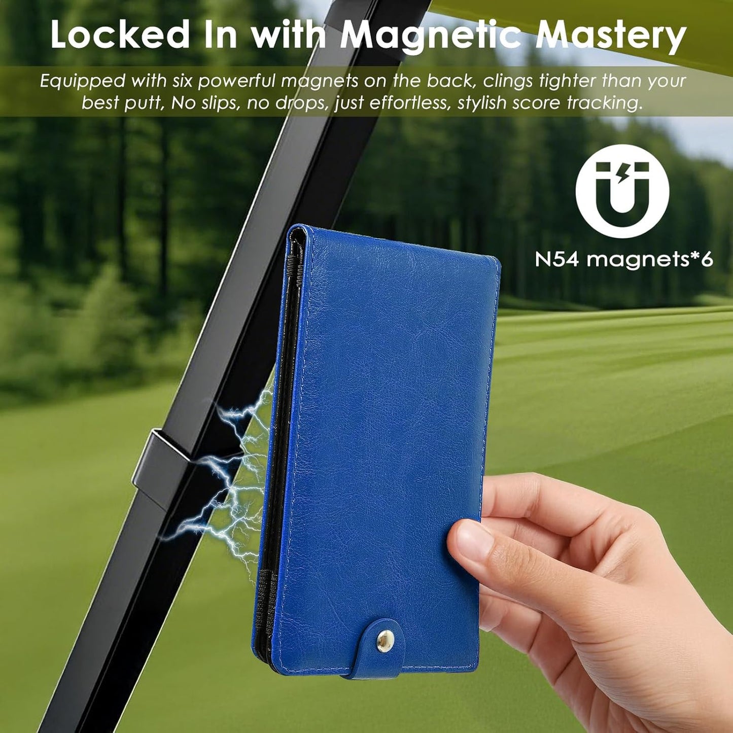 All-in-One Magnetic Golf Scorecard Holder Yardage Book Cover, Premium Leather Scorecard Holder, Universal Fit for Scorecards, Sleek Design for Back Pocket Convenience Blue