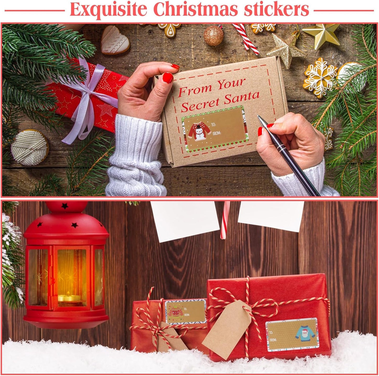 Outus 500 Pieces Christmas Tags Self Adhesive Gift Tags for Xmas Presents Christmas Name Labels Stickers for Wrapping Paper Festival Birthday Holiday Decor(Stylish Style,2.76 x 1.57 Inch)