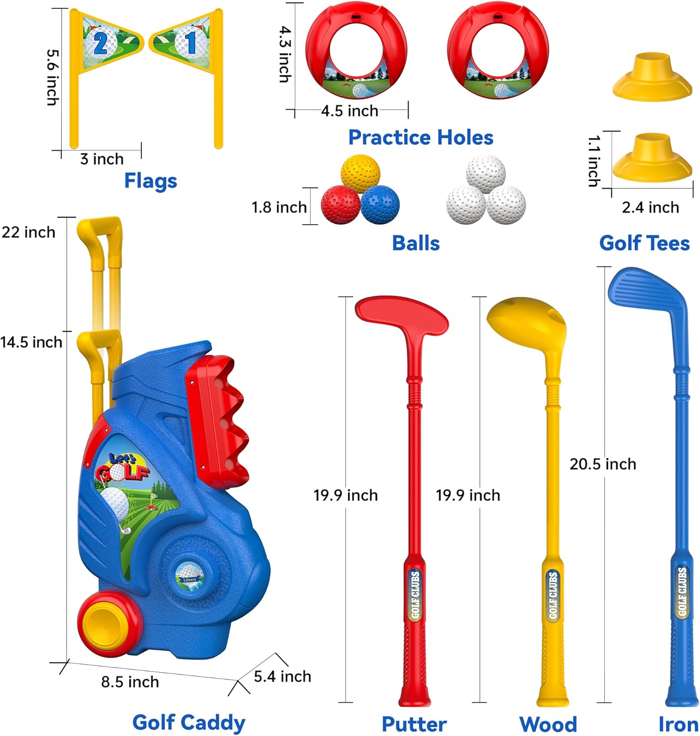 Liberry Toddler Golf Set, Upgraded Kids Golf Cart with Unique Shoulder Strap Design, Indoor and Outdoor Sports Toys Christmas Gift for Boys Girls 1 2 3 4 5 Years Old