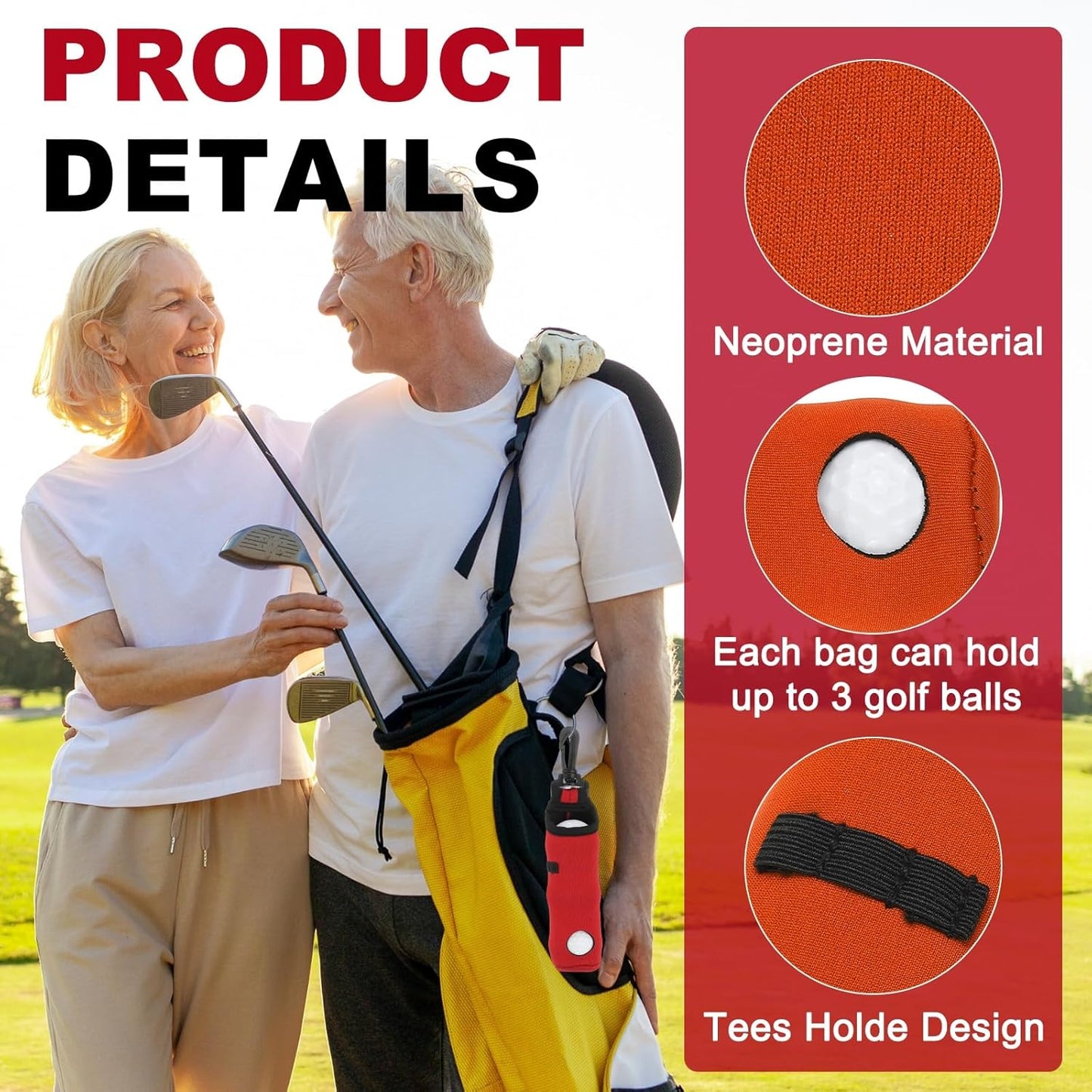 uxcell Golf Ball Carry Bag, Waist-Mounted Storage Bag Neoprene Golf Tee Holder Pouch with Lightweight Hook for Men and Women