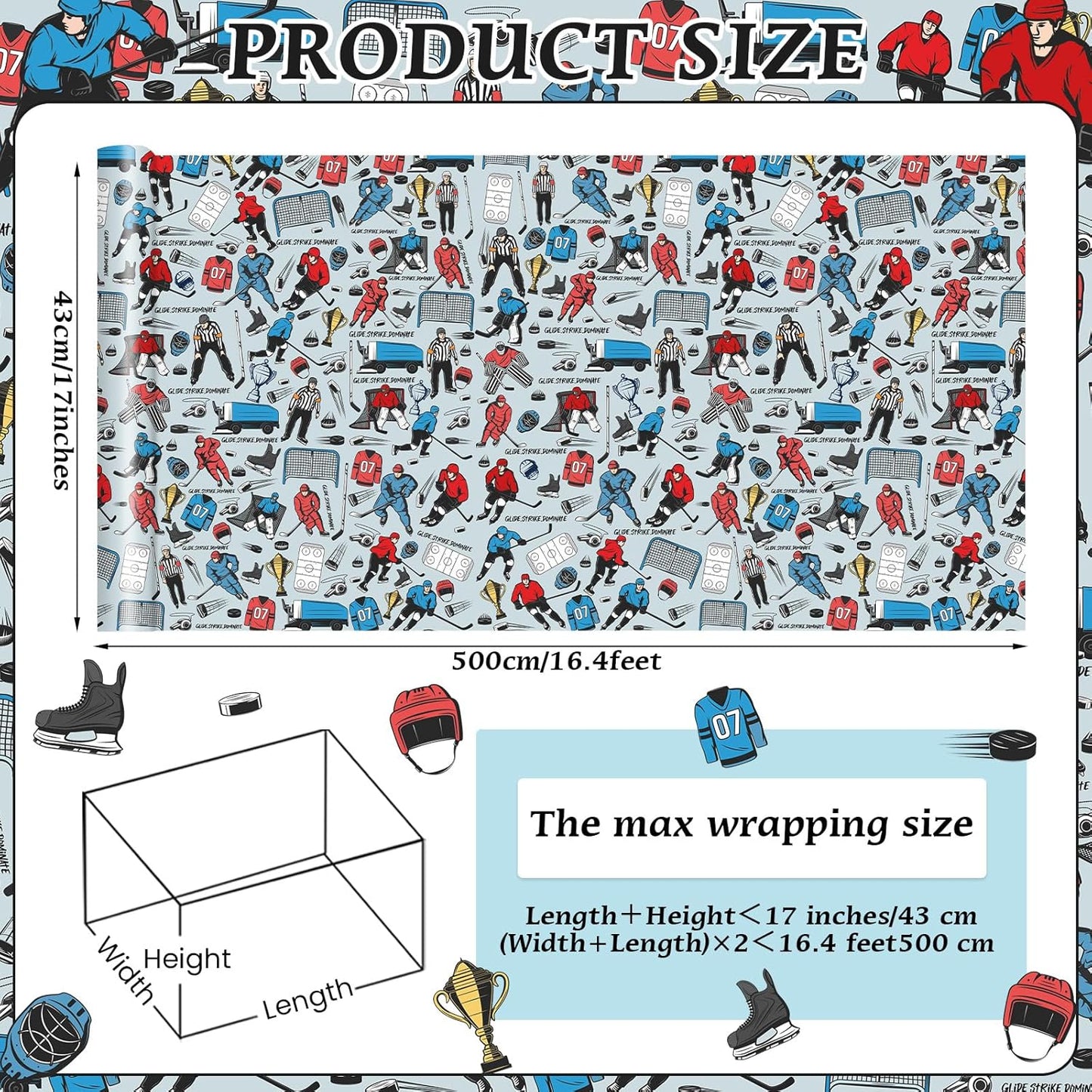 Ice Hockey Wrapping Paper Roll - 17Inch x16.4Feet - Ice Hockey Player Sport Theme Gift Wrap for Parties,Birthday,Team Celebration