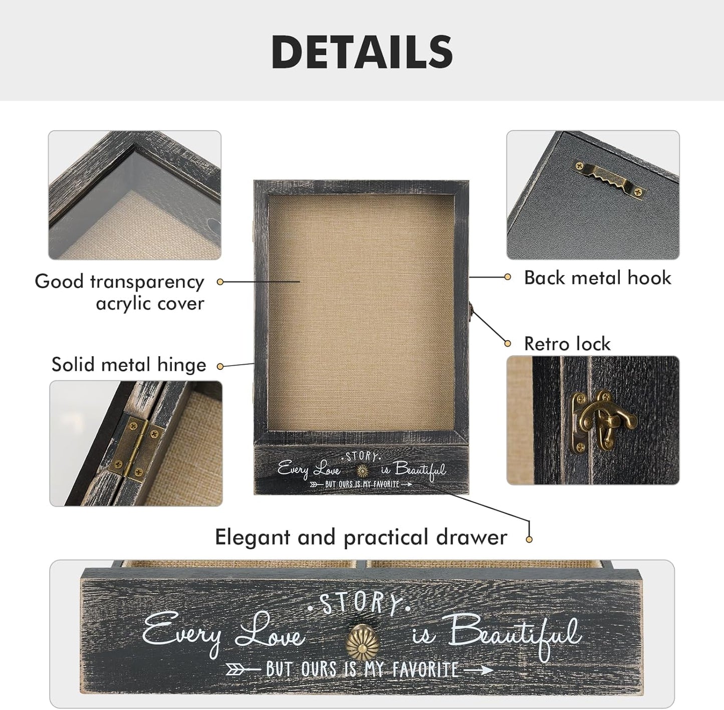 AW BRIDAL 11X16 Large Shadow Box Picture Frames Deep Shadow Boxes Display Cases with Removable Shelves and Drawers, Black Wooden Memory Boxes for Keepsakes with Slot Ideas