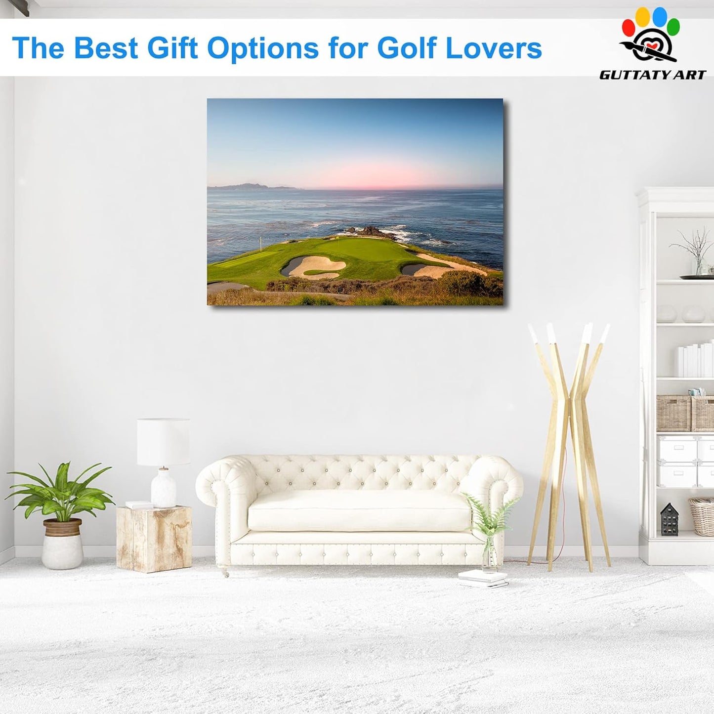 Golf Canvas Wall Art, Pebble Beach Golf Links Painting Prints for Living Room Wall Decor, Men's Sports Golf Course Poster Picture for Bedroom Decor, Framed Artwork for Office Home Decor 28x40 Inches