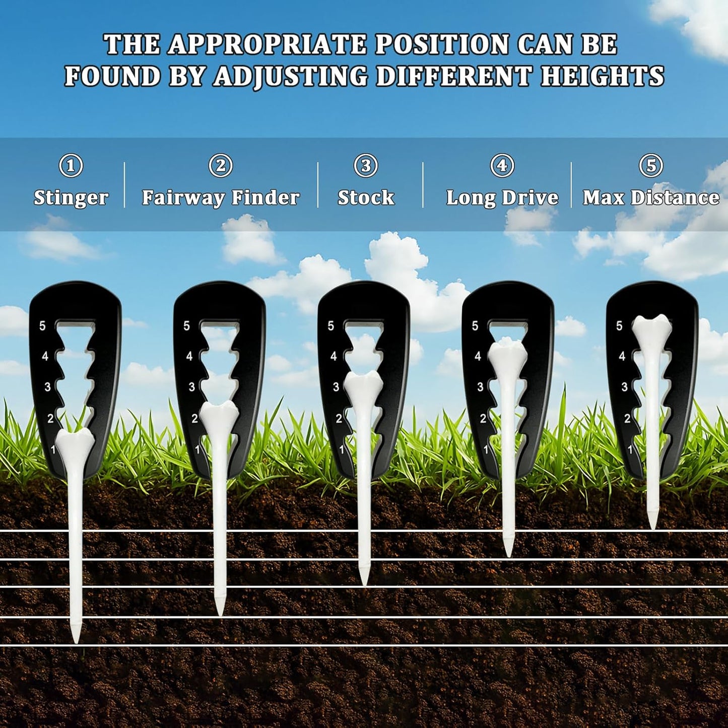 Golf Tee Height Adjuster - Premium Tee Height Setter Elevator Tool Height Measuring Device for Consistent Drives, Durable Golf Tee Height Tool for Practice and Play