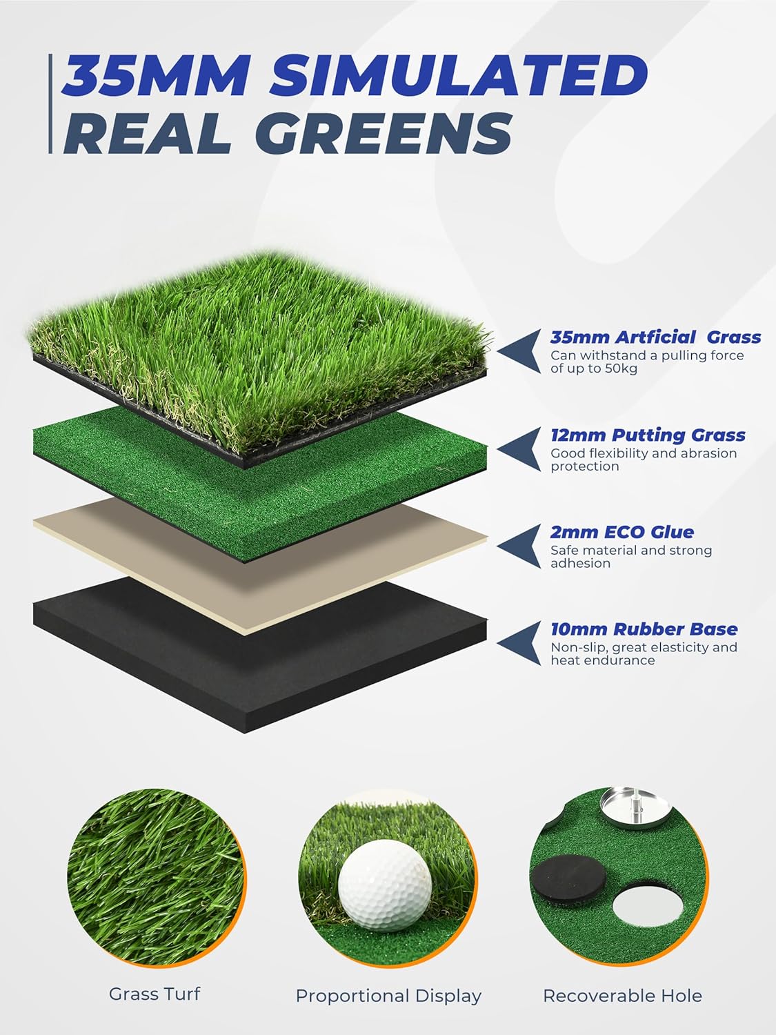 Golf Putting Green, Professional Grade Large Golfing Putting Mats with Sand Pit and Water Hazard for Indoor Outdoor