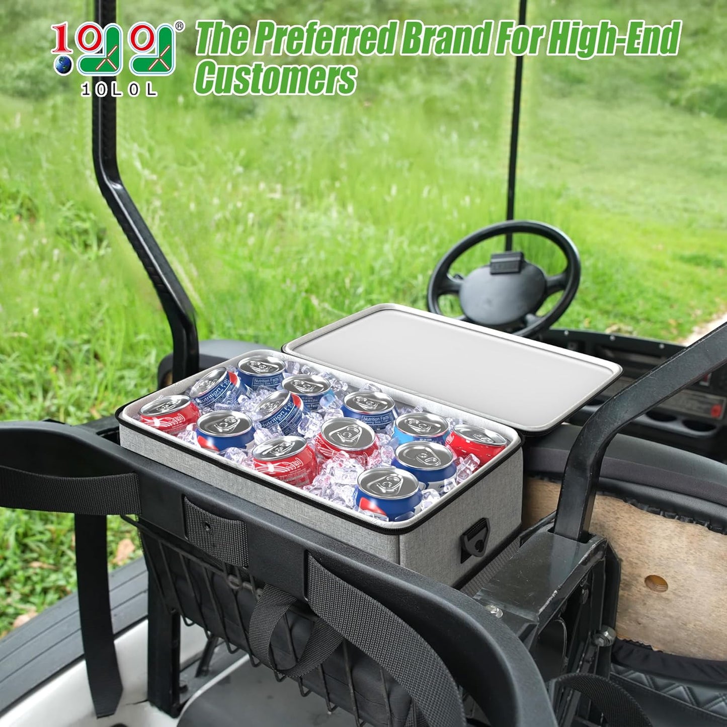 10L0L Golf Cart Ice Bag, 27L Large Capacity Waterproof Oxford Cooler with Multi-Pocket Design, 6-Hour Insulation, Easy Access & Lightweight for Yamaha EZGO Club Car Golf Cart Accessories (Black/Gray)