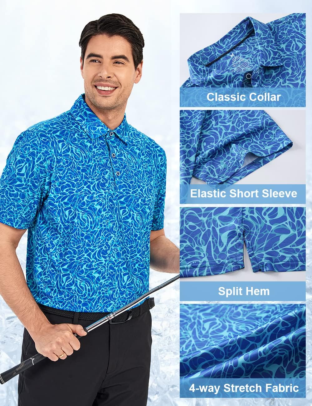 Hodaweisolp Golf Shirts for Men Dry Fit Print Moisture Wicking Performance Short Sleeve Polo Shirt