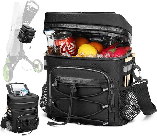 14-Can Golf Cart Expandable Cooler Bag, Soft Insulated Cooler Bag with Hook-and-Loop Lid & Golf Tees Holder for Camping & Outdoor Activities, Fits on Golf Cart Push Cart