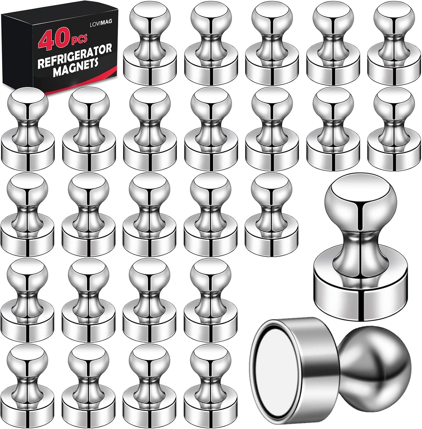 LOVIMAG Fridge Magnets 40Pcs Refrigerator Whiteboard Small Strong Magnet Classroom Kitchen Accessories Decorative Locker Set Decor Must Haves Office Calendar Refrigerador Magnetic Cute Crafts Silver